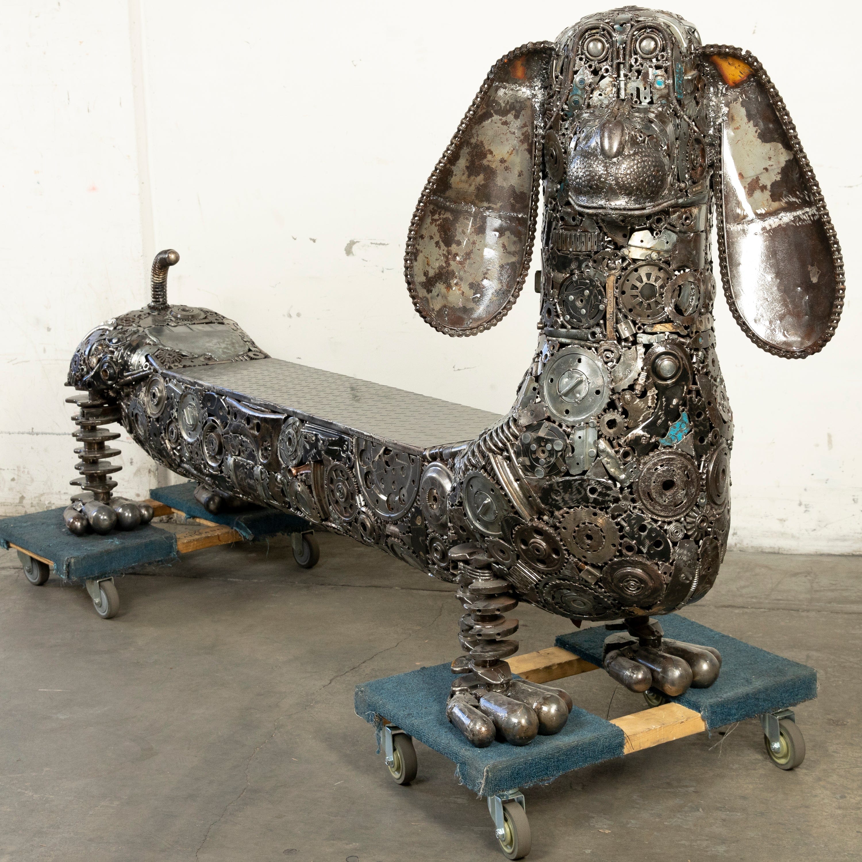 Kalifano Recycled Metal Art 52" Dog Bench Inspired Recycled Metal Art Sculpture RMS-DGBEN130-N