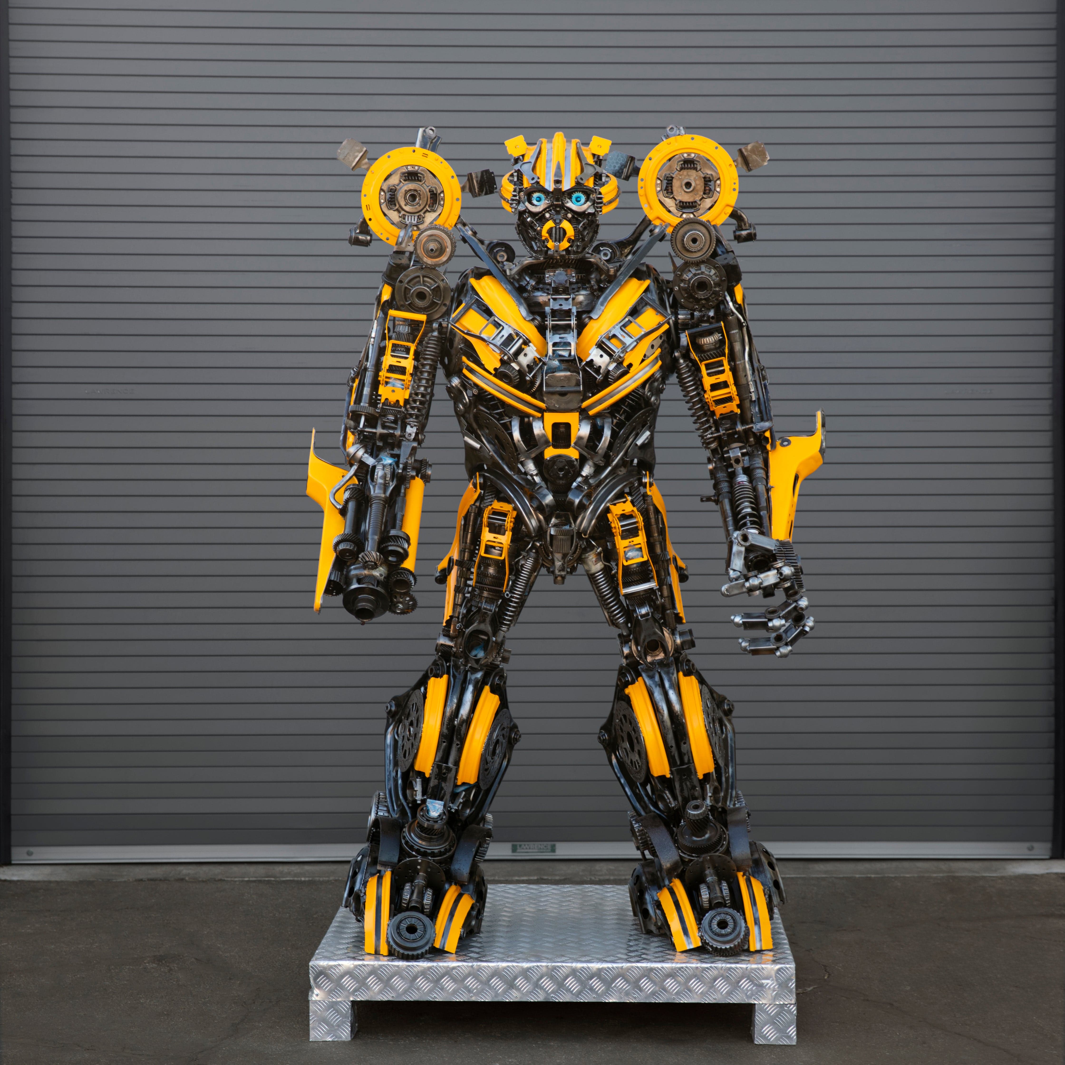 Kalifano Recycled Metal Art 79" Bumblebee Inspired Recycled Metal Art Sculpture RMS-BB200-S38