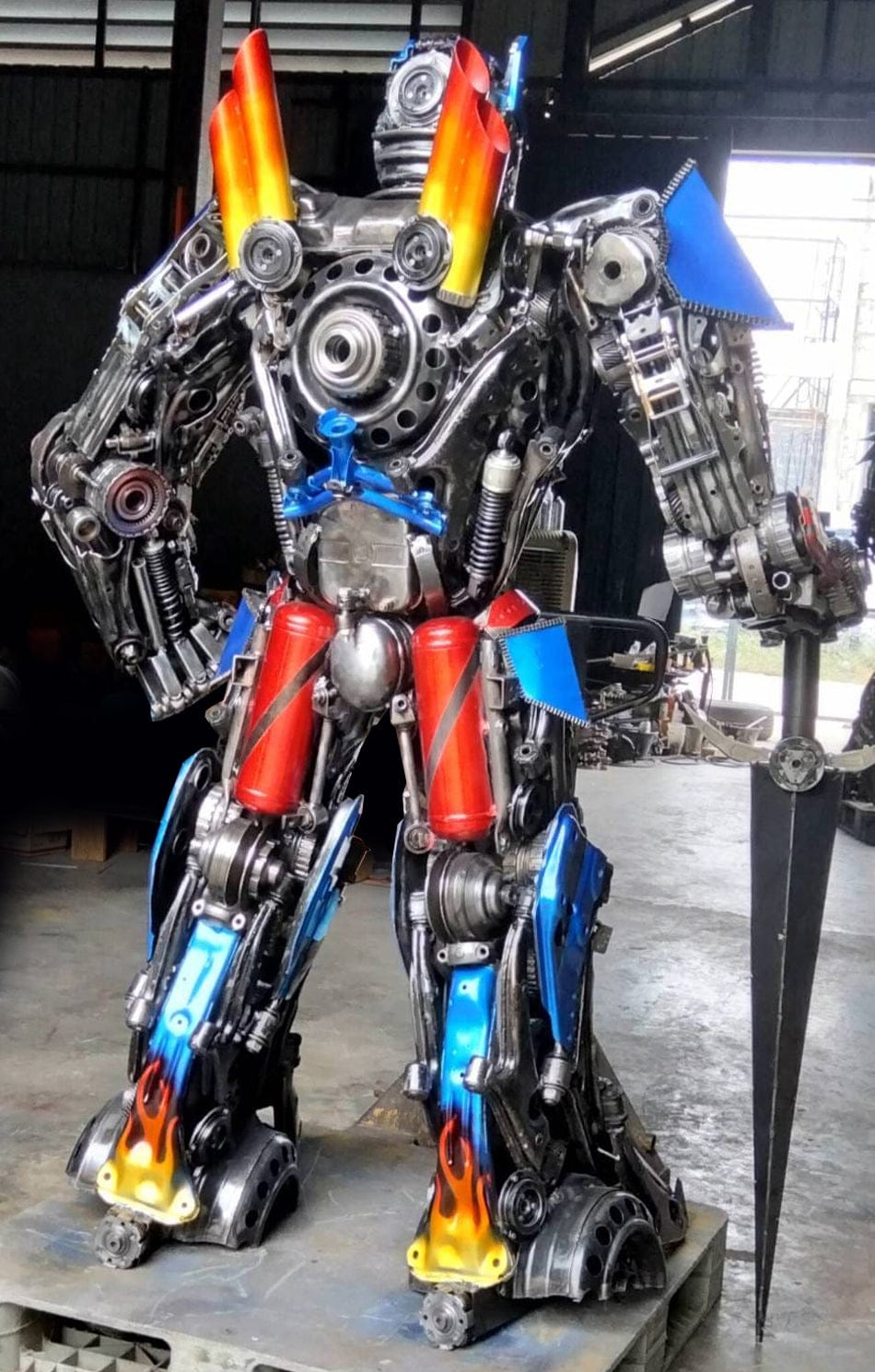 Kalifano Recycled Metal Art 79" Optimus Prime Inspired Recycled Metal Art Sculpture RMS-OP200-S37