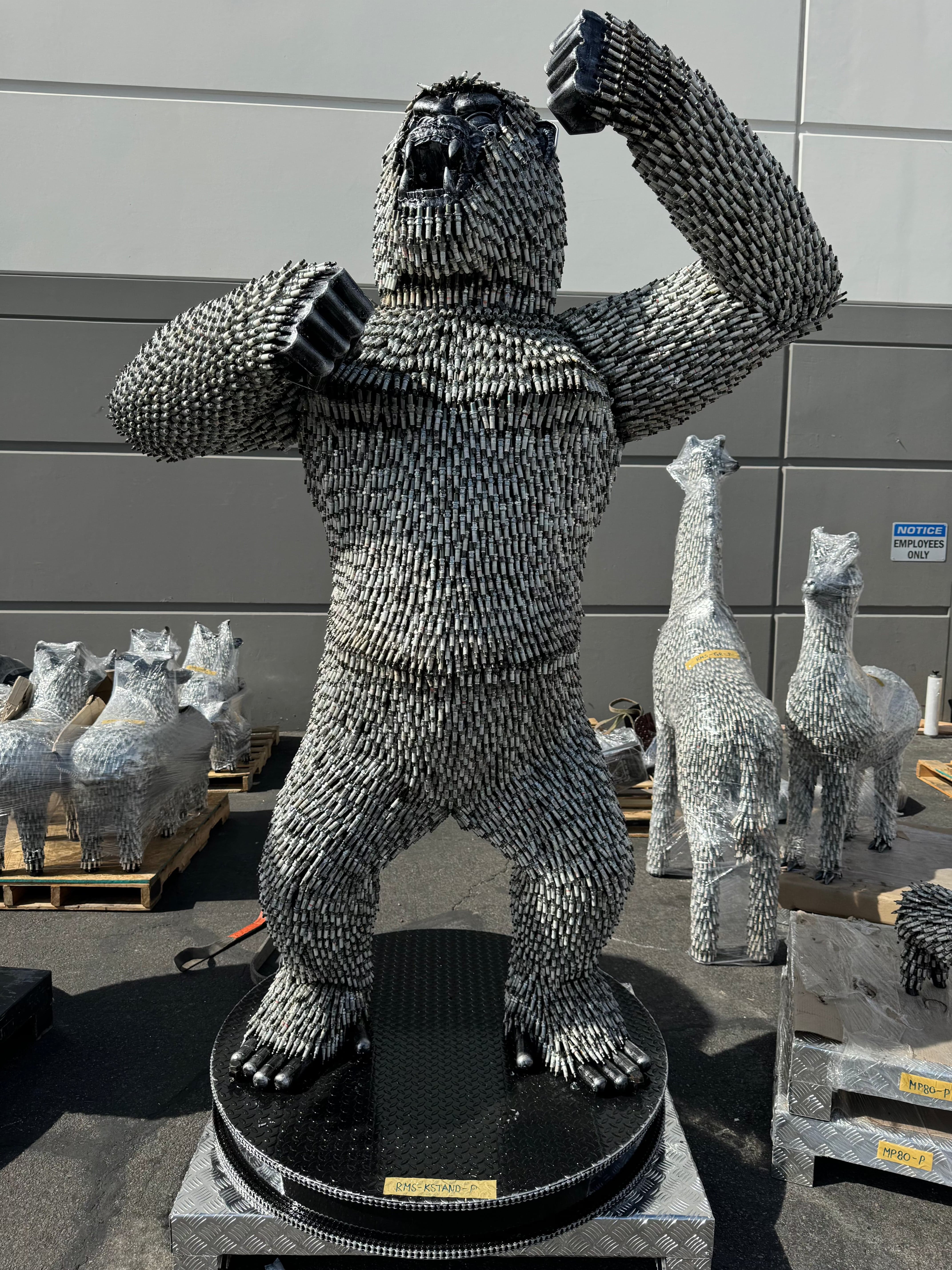 Kalifano Recycled Metal Art 90" Standing Spark Plug (16,000+) KingKong Gorilla Inspired Recycled Metal Sculpture RMS-KSTAND-P