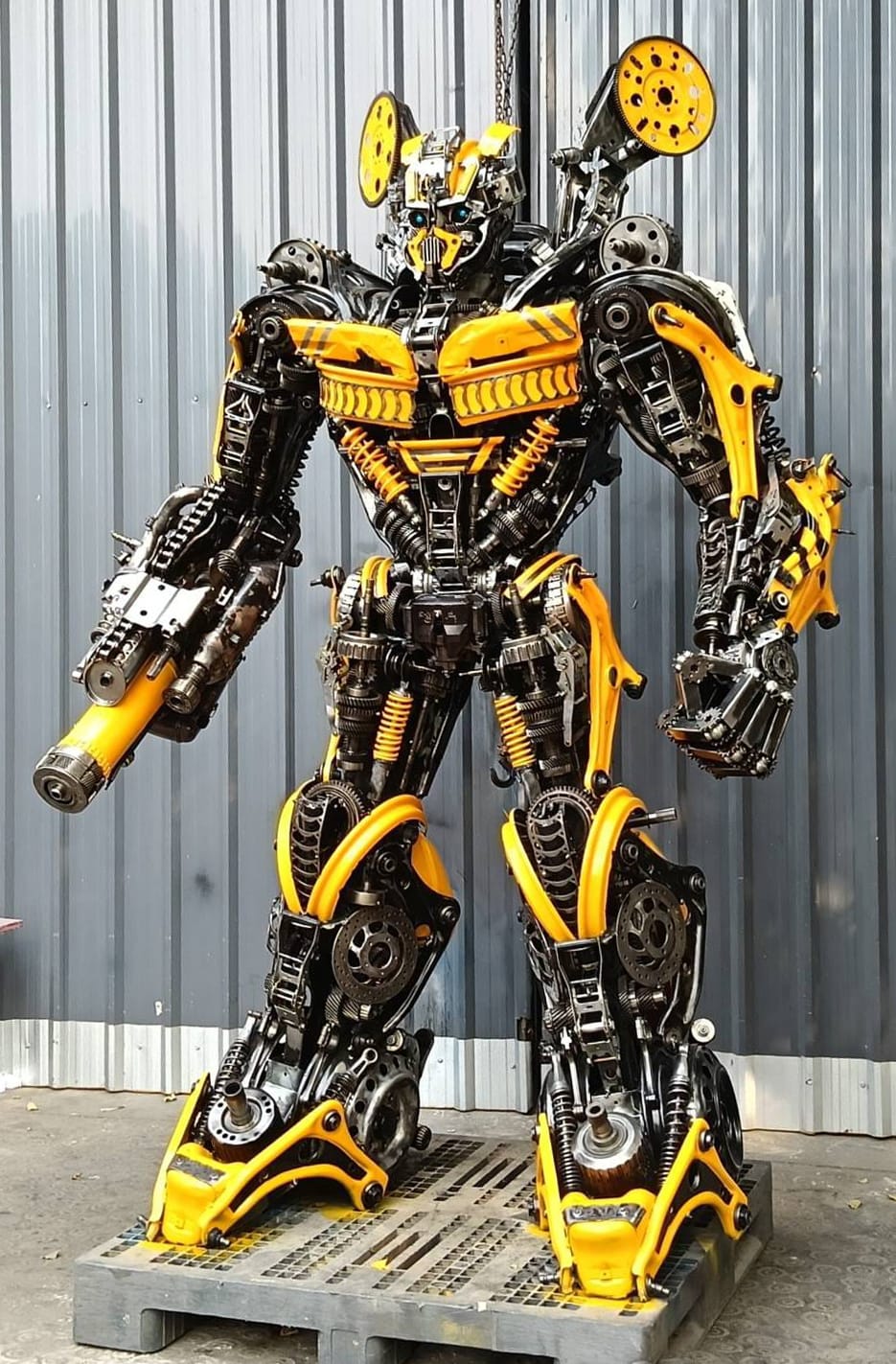 Kalifano Recycled Metal Art 91" Bumblebee Inspired Recycled Metal Art Sculpture RMS-BB230-S73