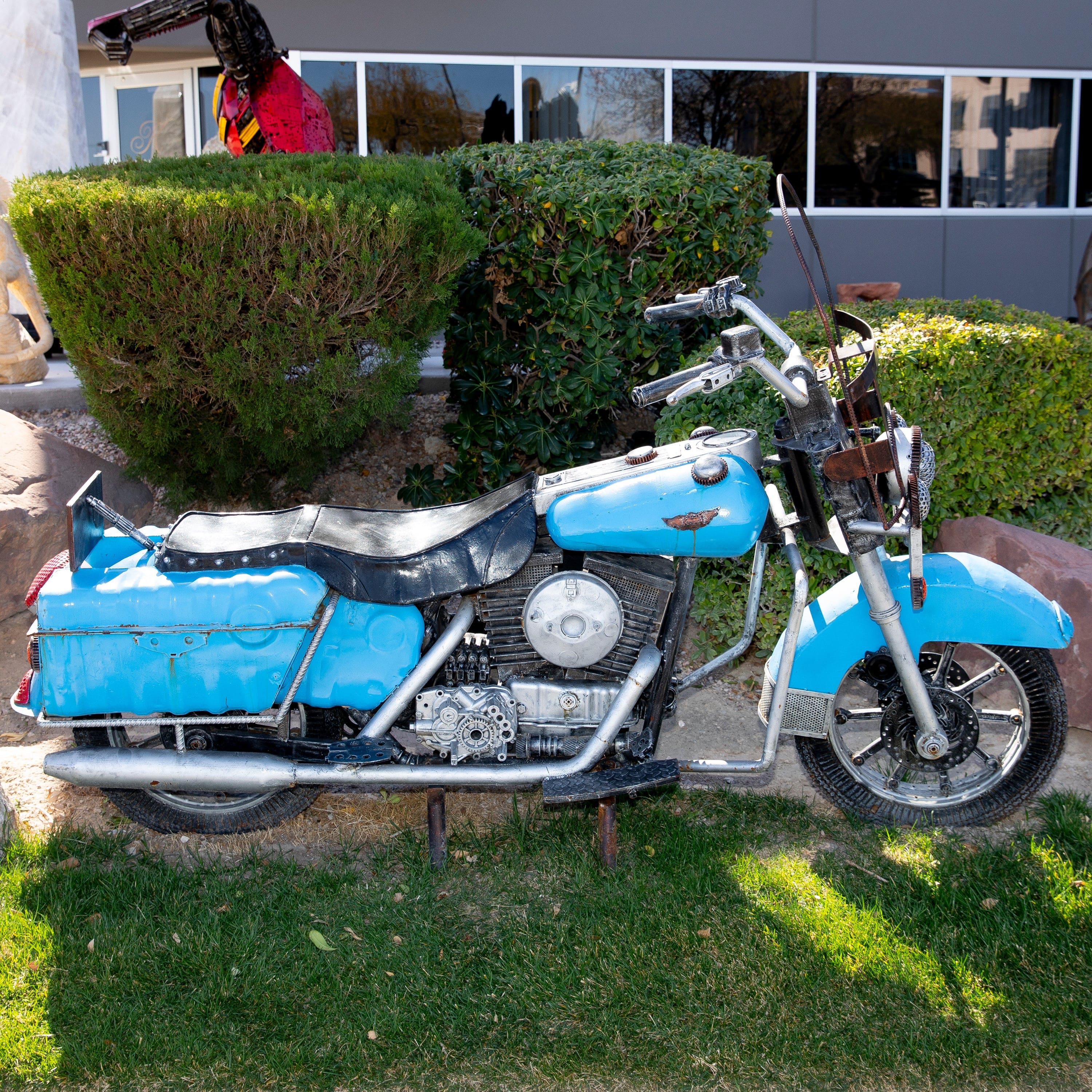 Kalifano Recycled Metal Art 92‚Äù Harley Davidson Chopper Inspired Recycled Metal Sculpture RMS-HD160x240-N01