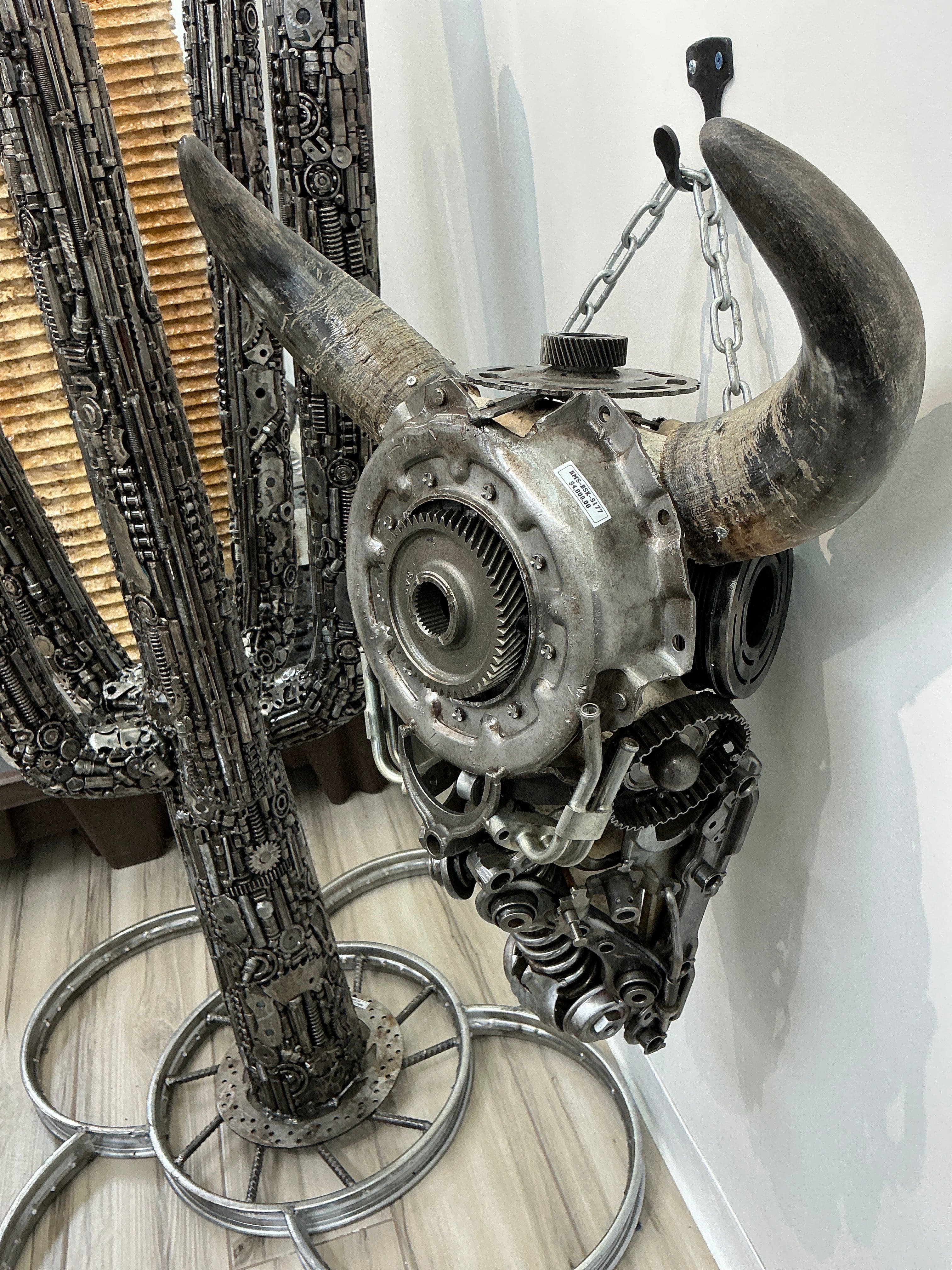 Kalifano Recycled Metal Art Bull Skull Recycled Metal Art Sculpture RMS-BSK-S177