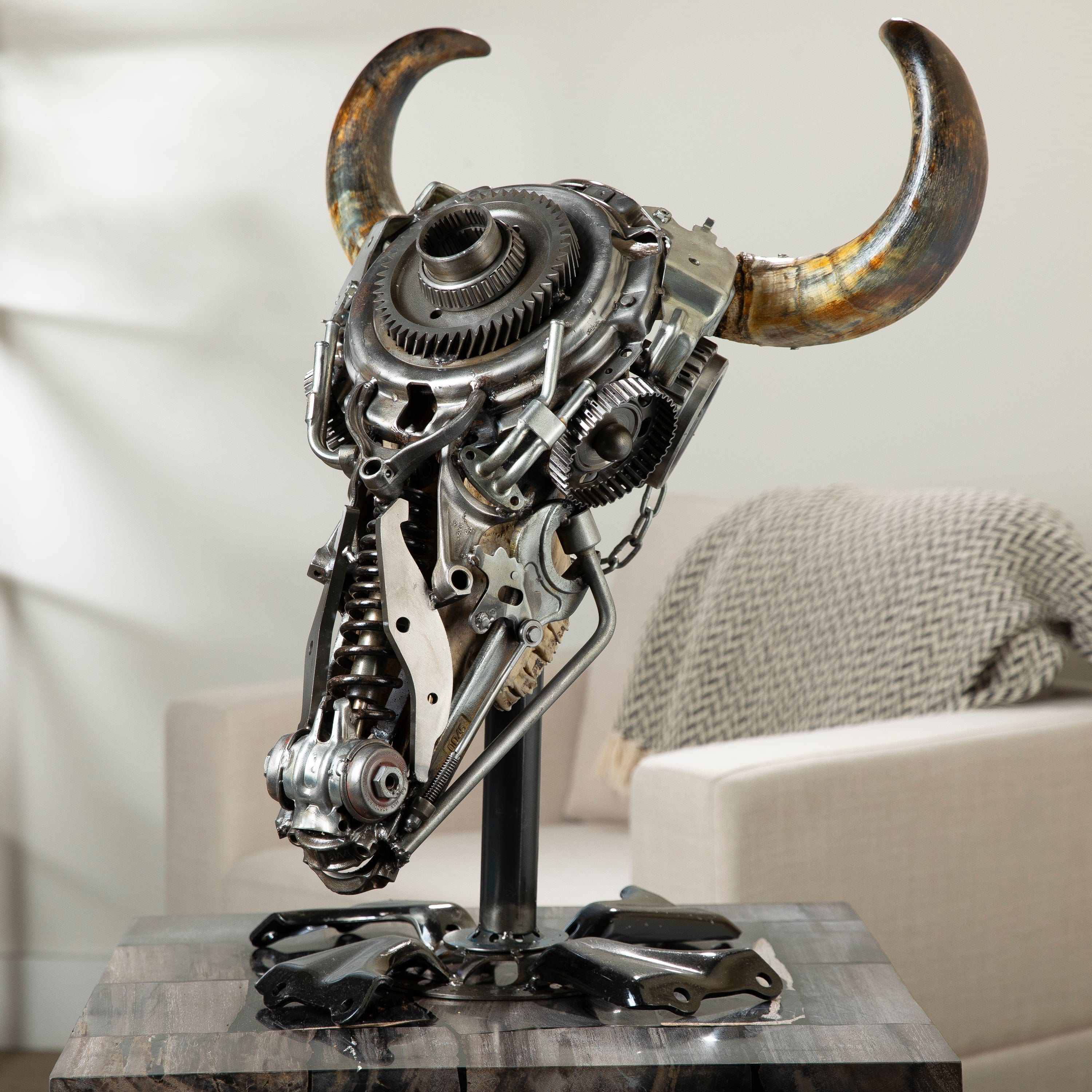 Kalifano Recycled Metal Art Bull Skull Recycled Metal Art Sculpture RMS-BSK-S187