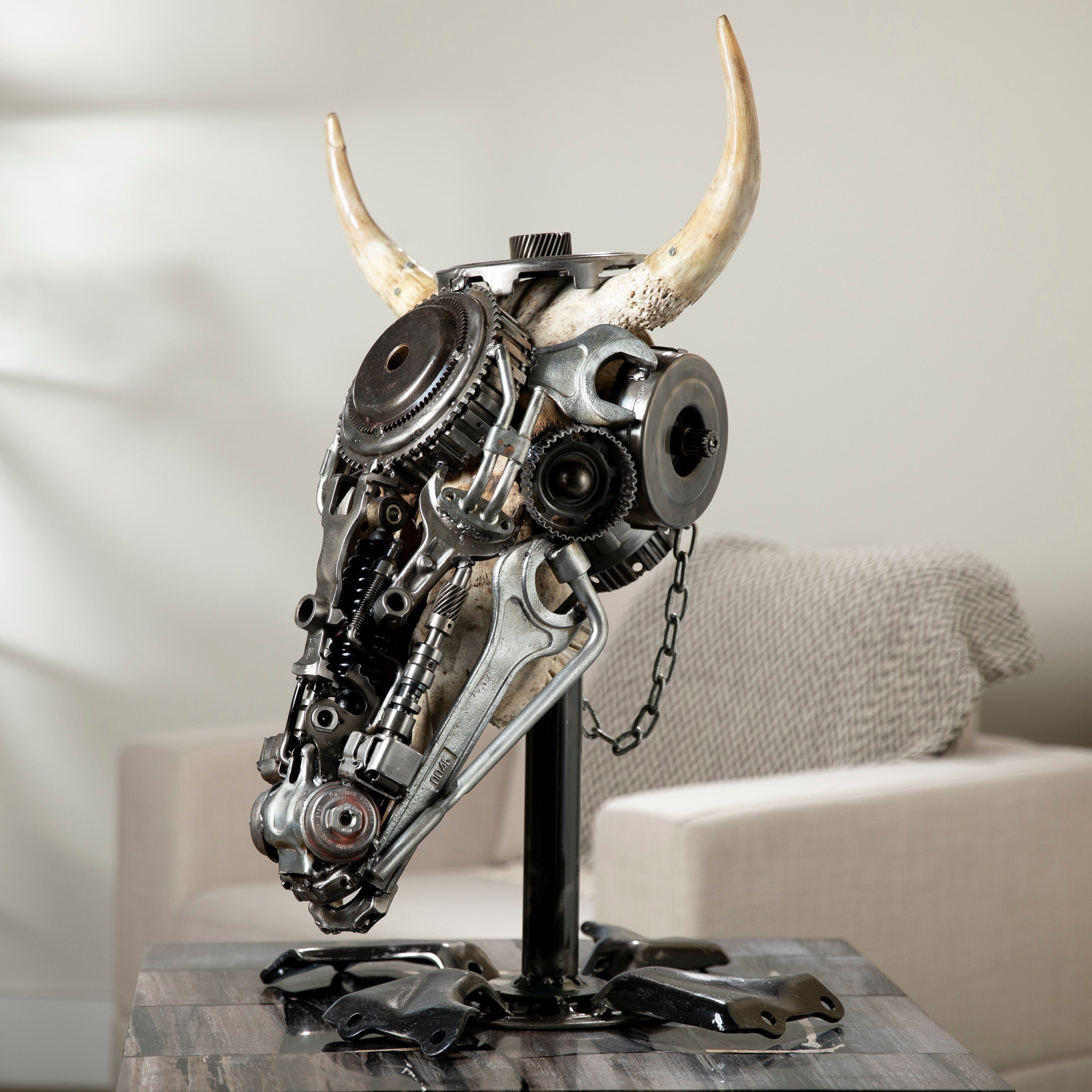 Kalifano Recycled Metal Art Bull Skull Recycled Metal Art Sculpture RMS-BSK-S194