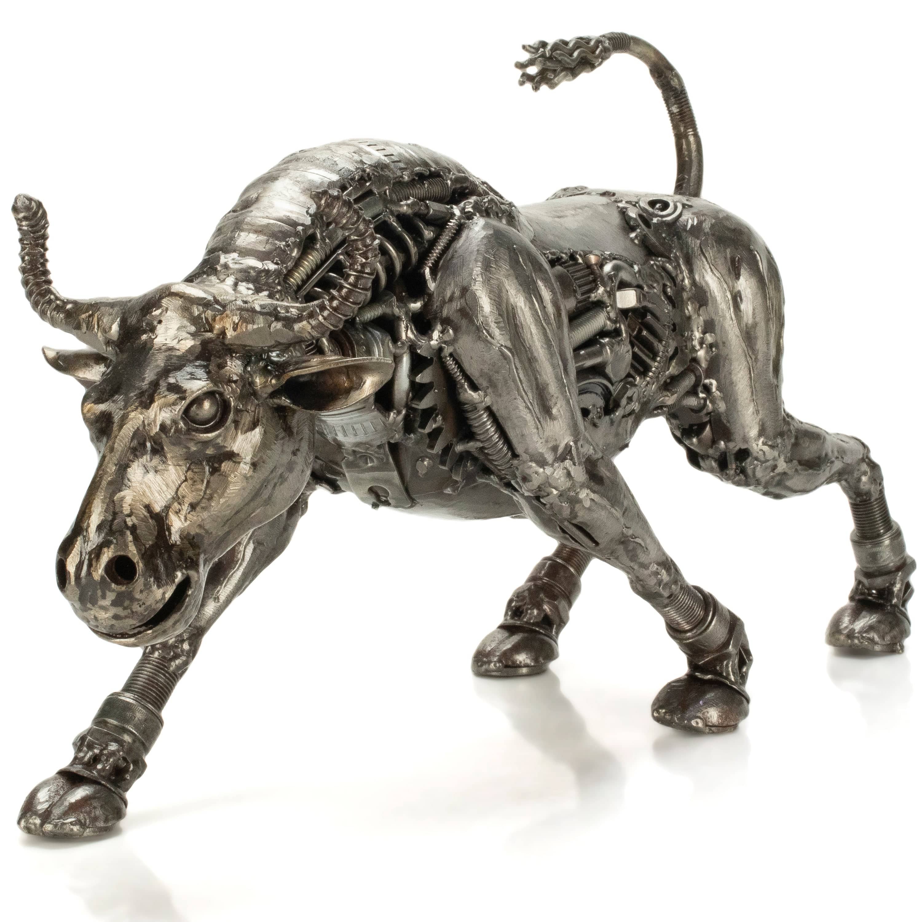 KALIFANO Recycled Metal Art Charging Bull Inspired Recycled Metal Art Sculpture RMS-2500BL-PK