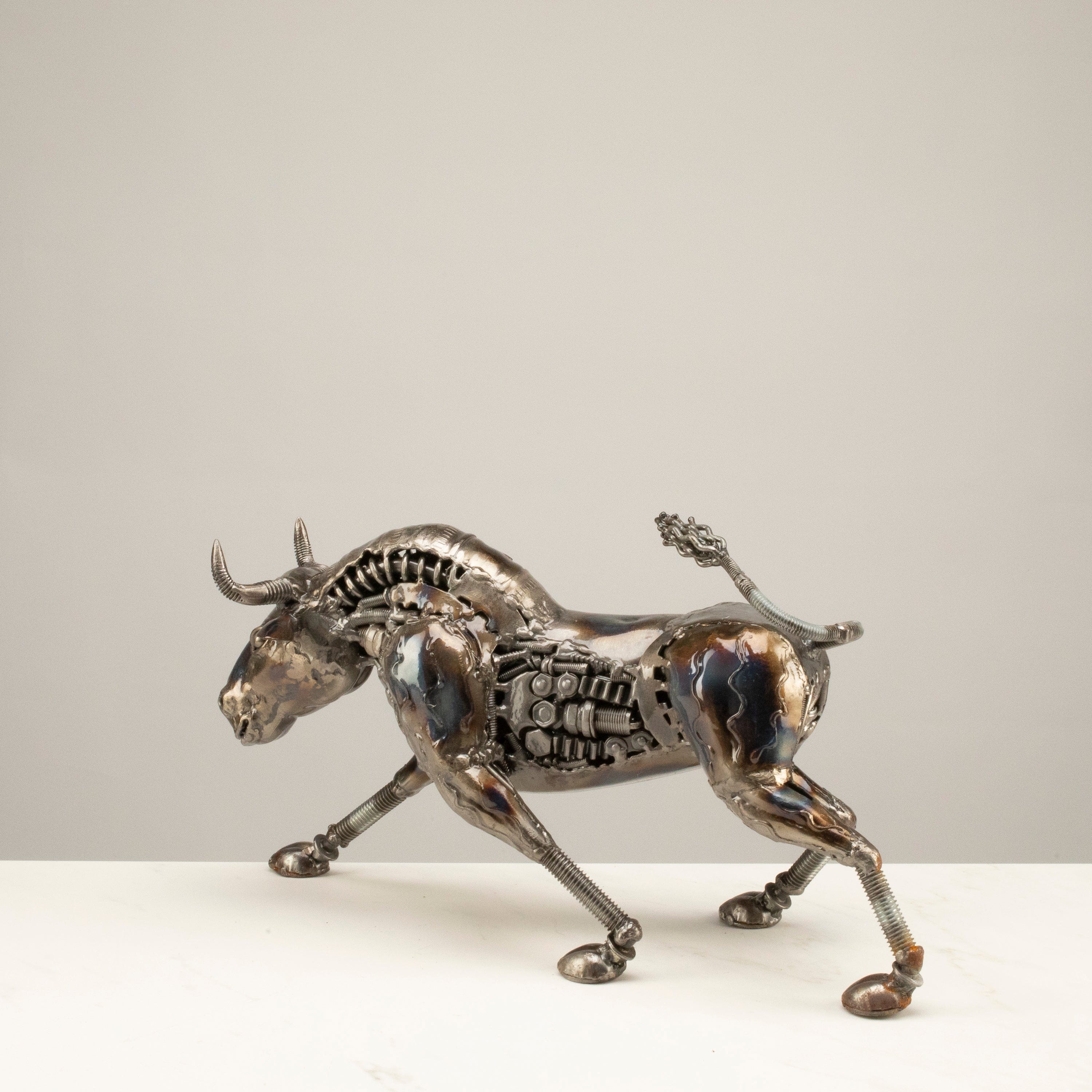 KALIFANO Recycled Metal Art Charging Bull Inspired Recycled Metal Art Sculpture RMS-2500BL-PK