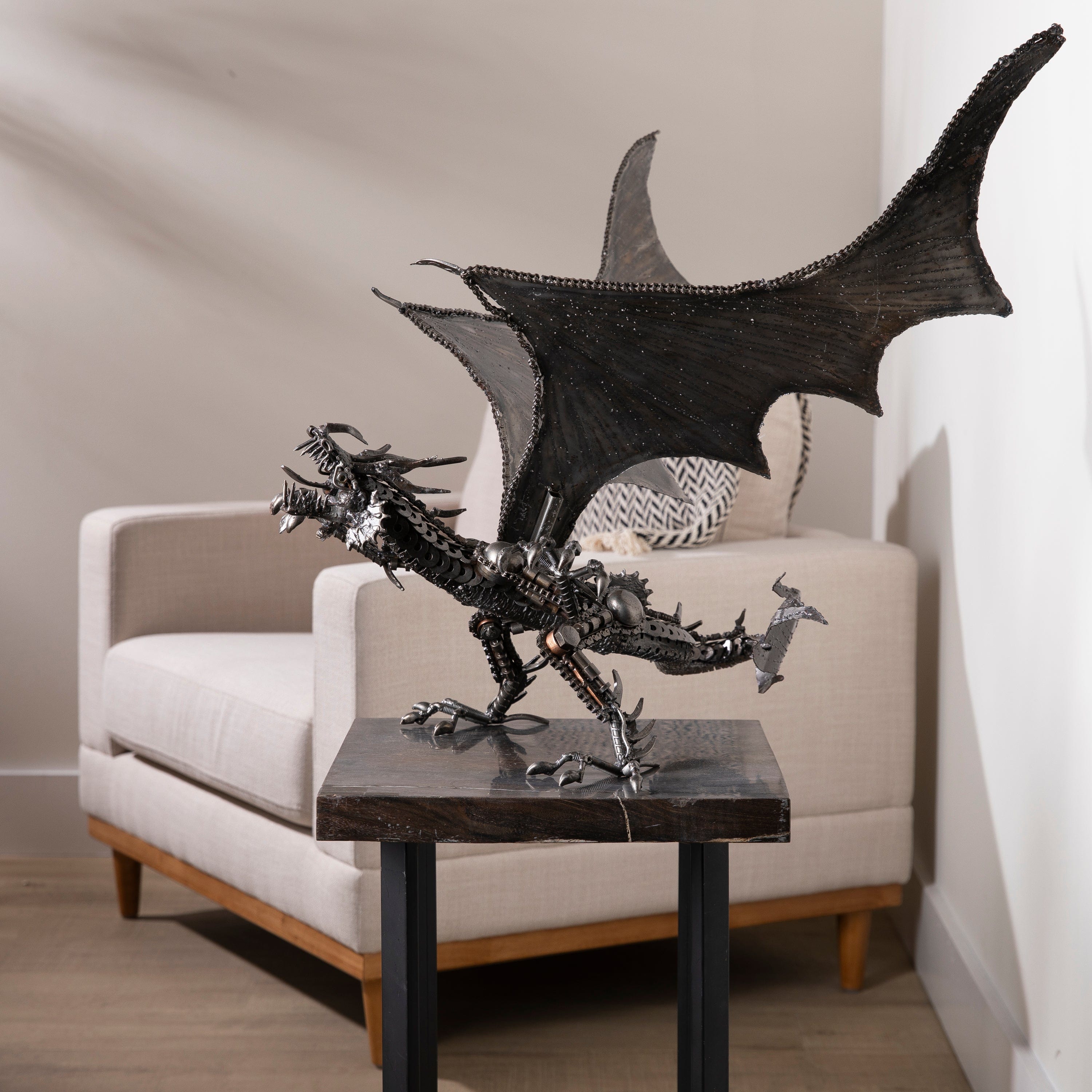 Kalifano Recycled Metal Art Dragon Recycled Metal Art Sculpture RMS-D59x70-S