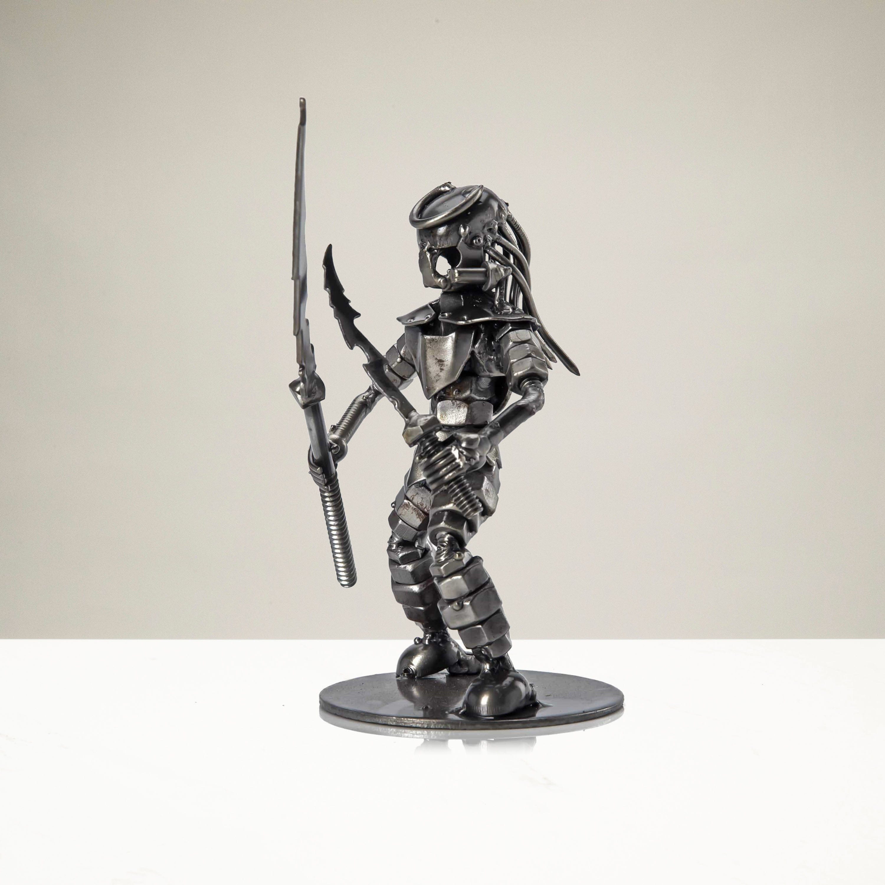 Kalifano Recycled Metal Art Dual Wielding Predator with Spear Inspired Recycled Metal Sculpture RMS-250PC-N