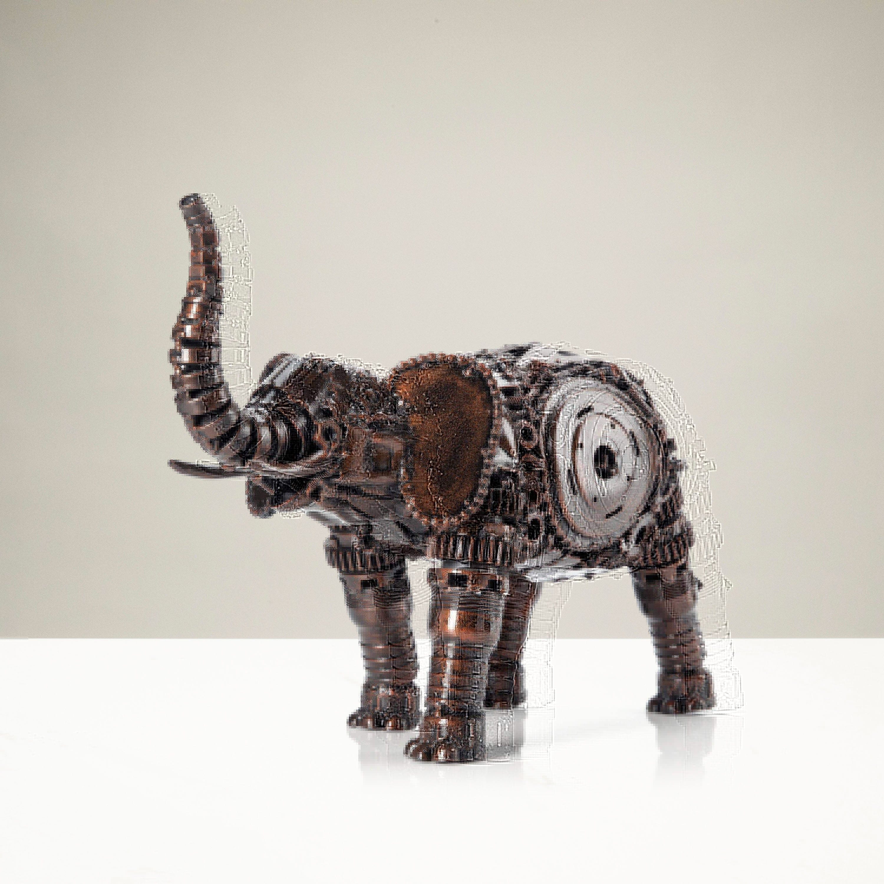 Kalifano Recycled Metal Art Elephant Bronze Inspired Recycled Metal Sculpture Original, One-of-a-Kind Work of Art RMS-2500EB-N