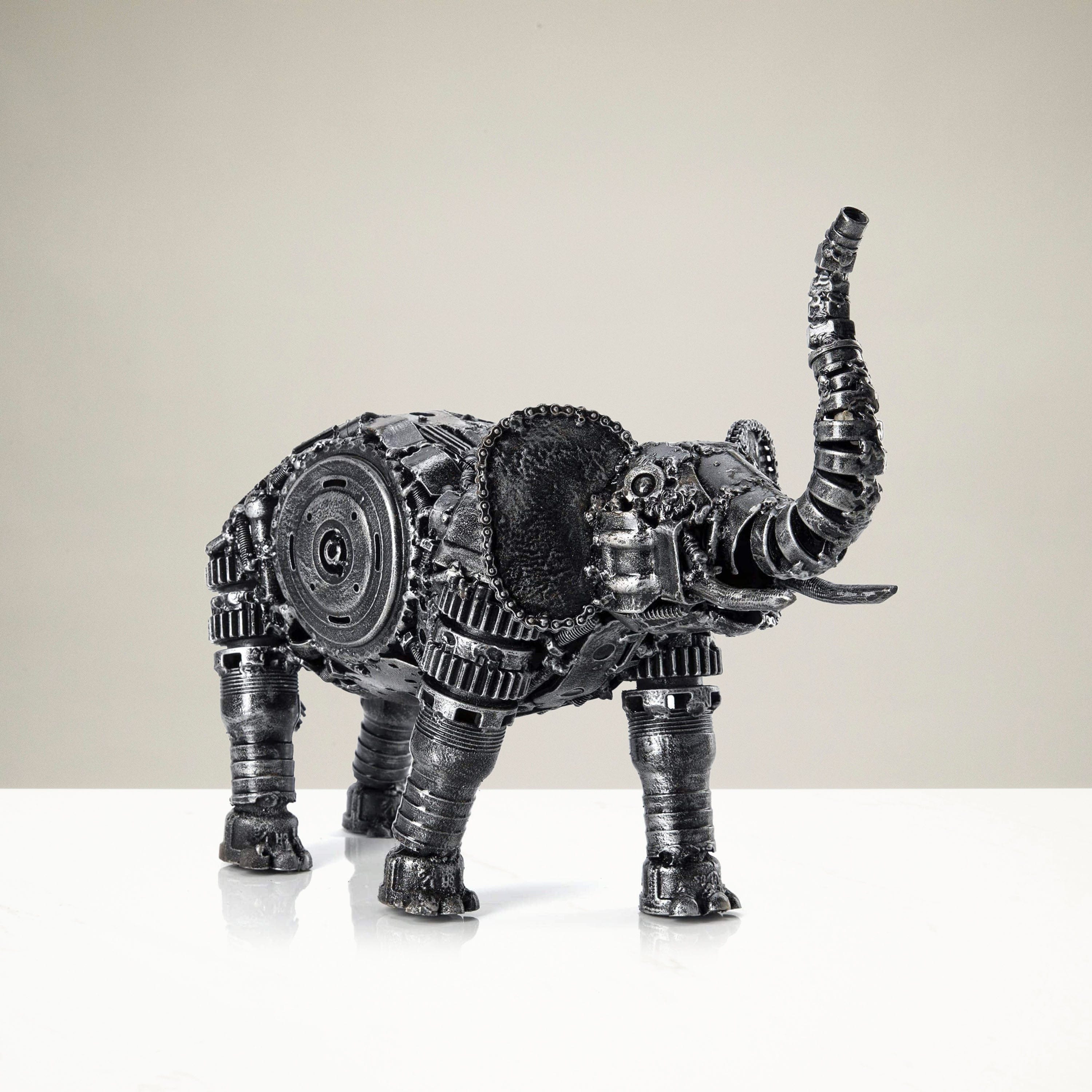 Kalifano Recycled Metal Art Elephant Silver Inspired Recycled Metal Sculpture Original, One-of-a-Kind Work of Art RMS-2500ES-N