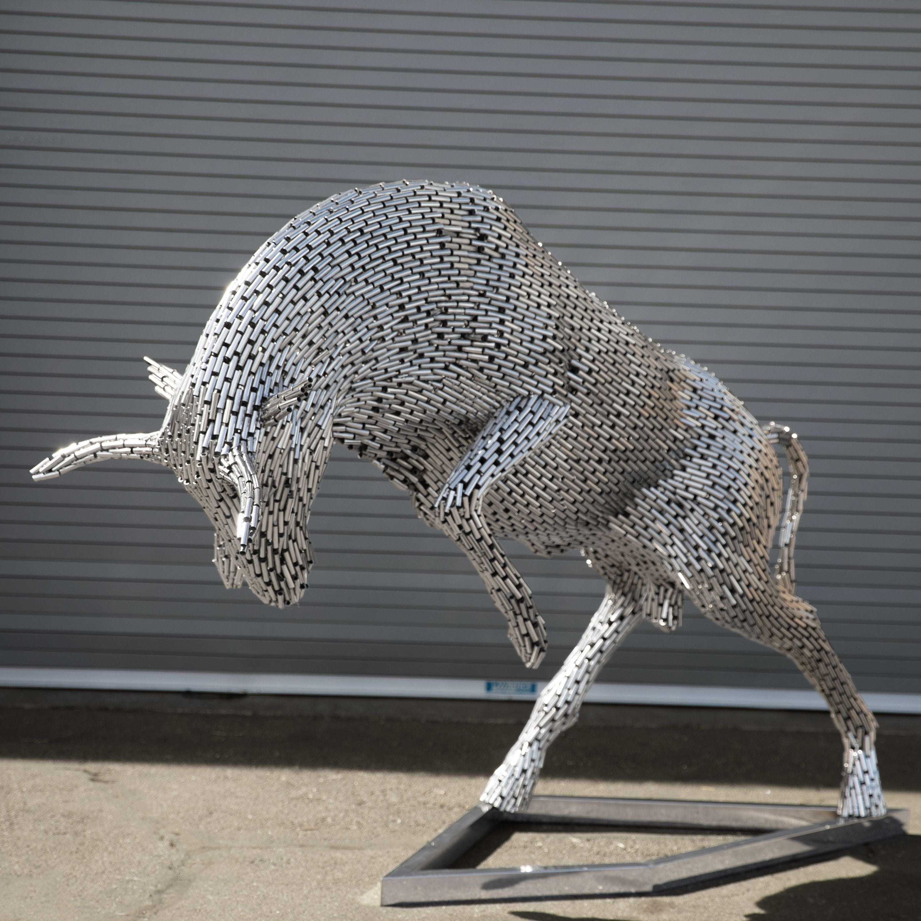 Kalifano Recycled Metal Art Jumping Bull Stainless Steel Pipe Sculpture SSS-B212