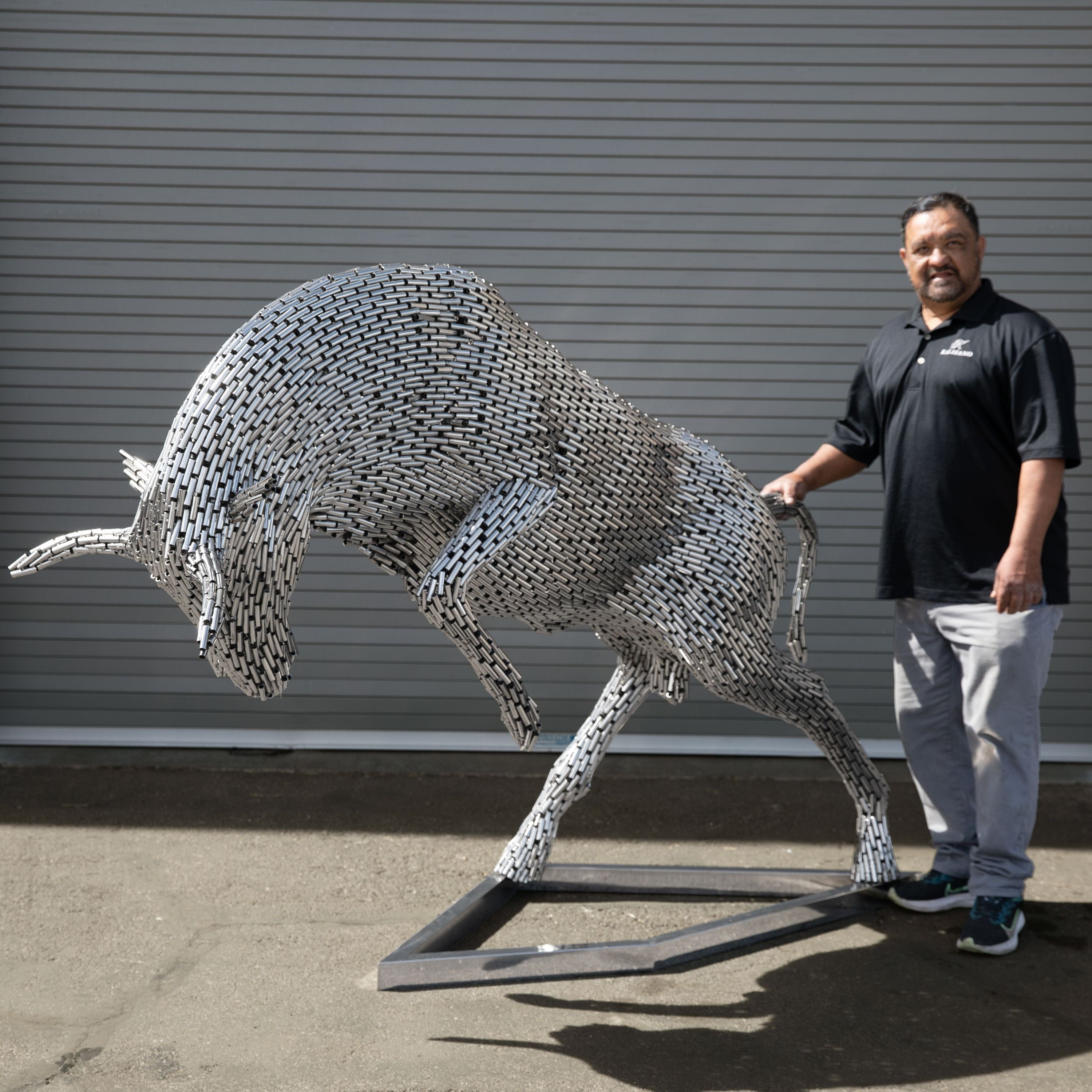 Kalifano Recycled Metal Art Jumping Bull Stainless Steel Pipe Sculpture SSS-B212
