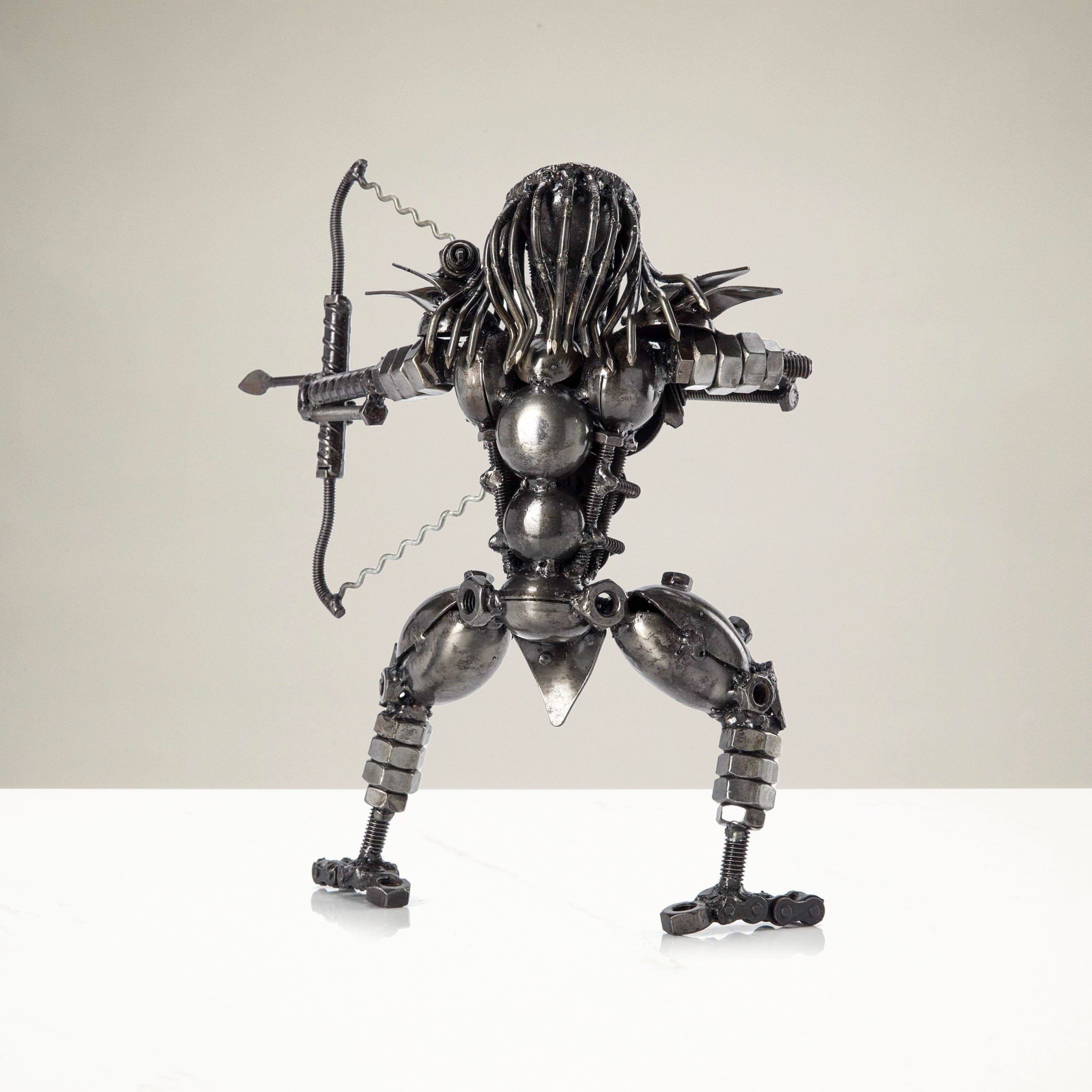 KALIFANO Recycled Metal Art Predator with Bow and Arrow Inspired Recycled Metal Sculpture RMS-700PA-N