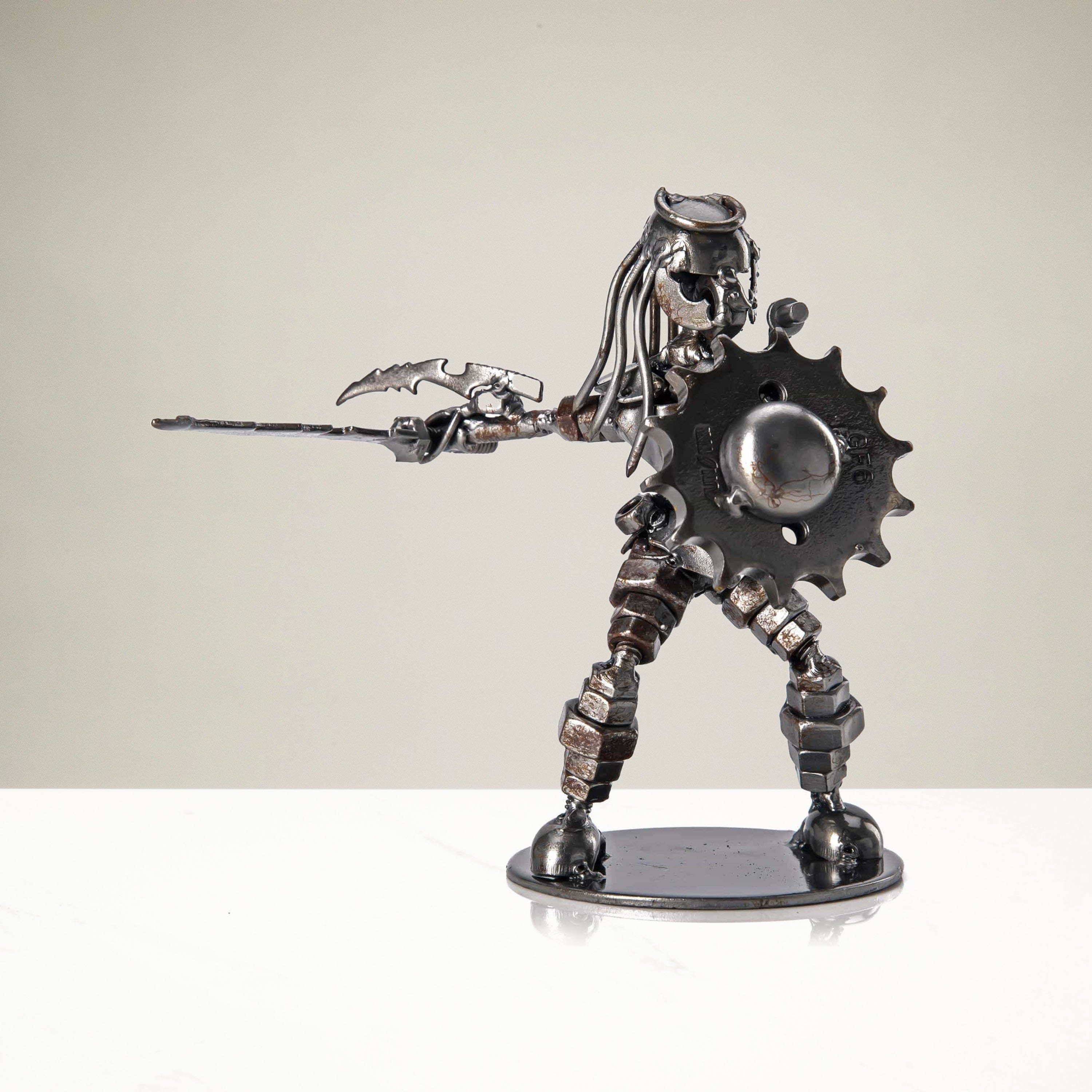 Kalifano Recycled Metal Art Predator with Sword and Shield Inspired Recycled Metal Sculpture RMS-250PA-N