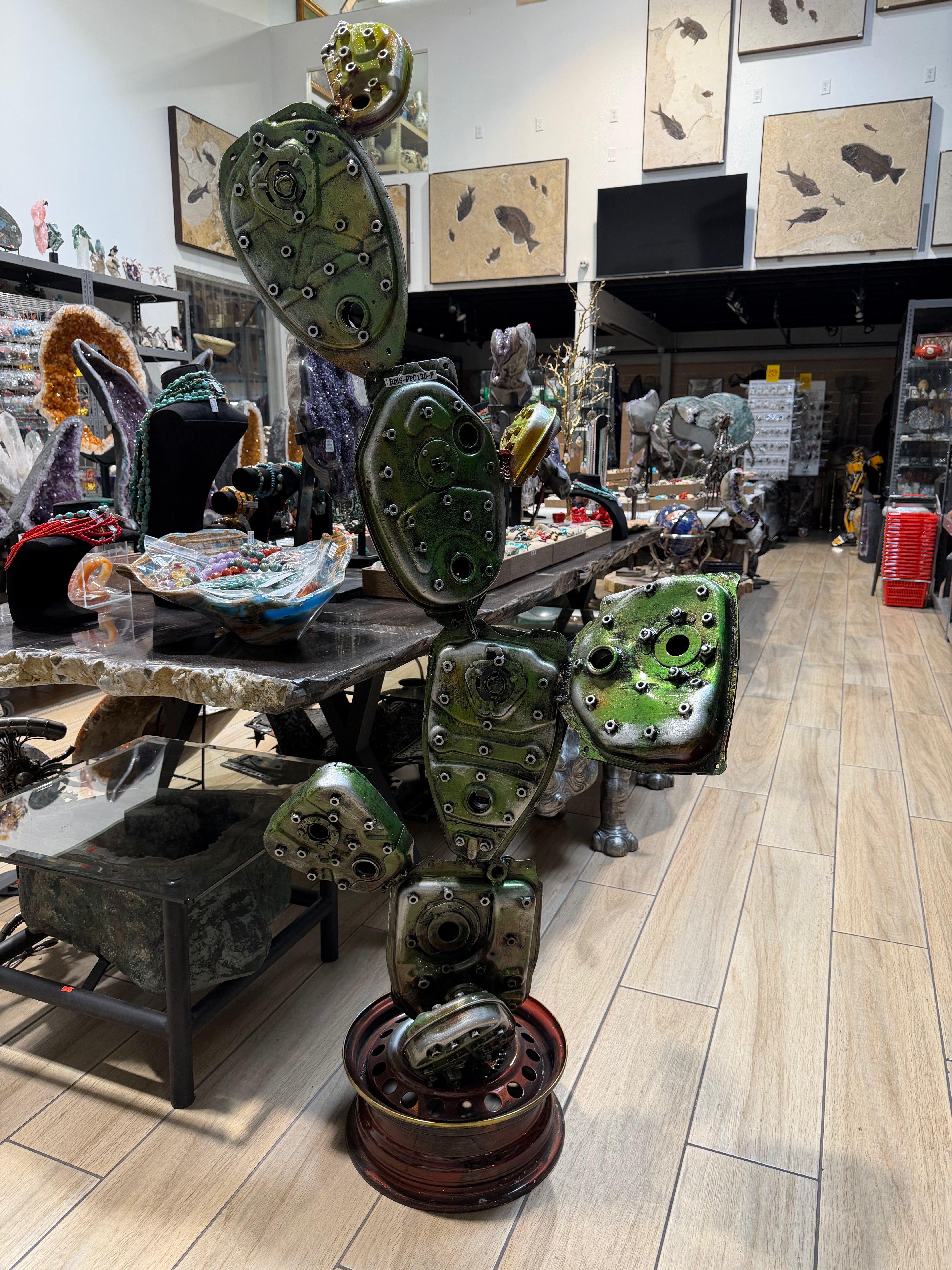 Prickly Pear Cactus Recycled Metal Sculpture - 4.2 ft tall