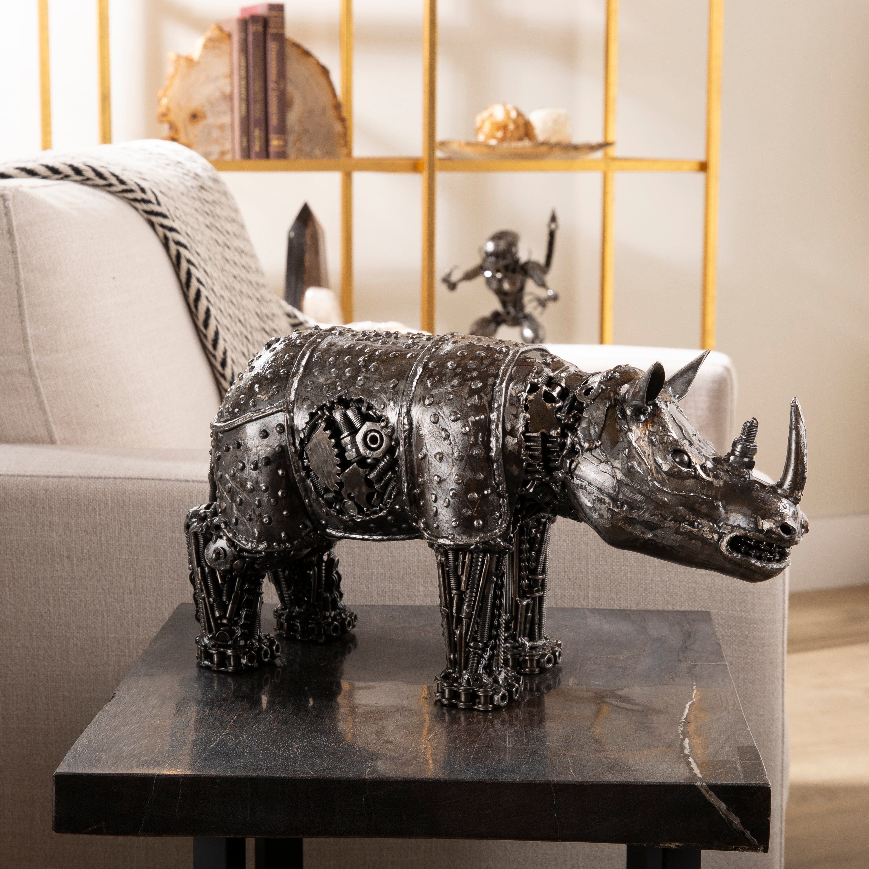 KALIFANO Recycled Metal Art Rhino Inspired Recycled Metal Art Sculpture RMS-3000RH-PK