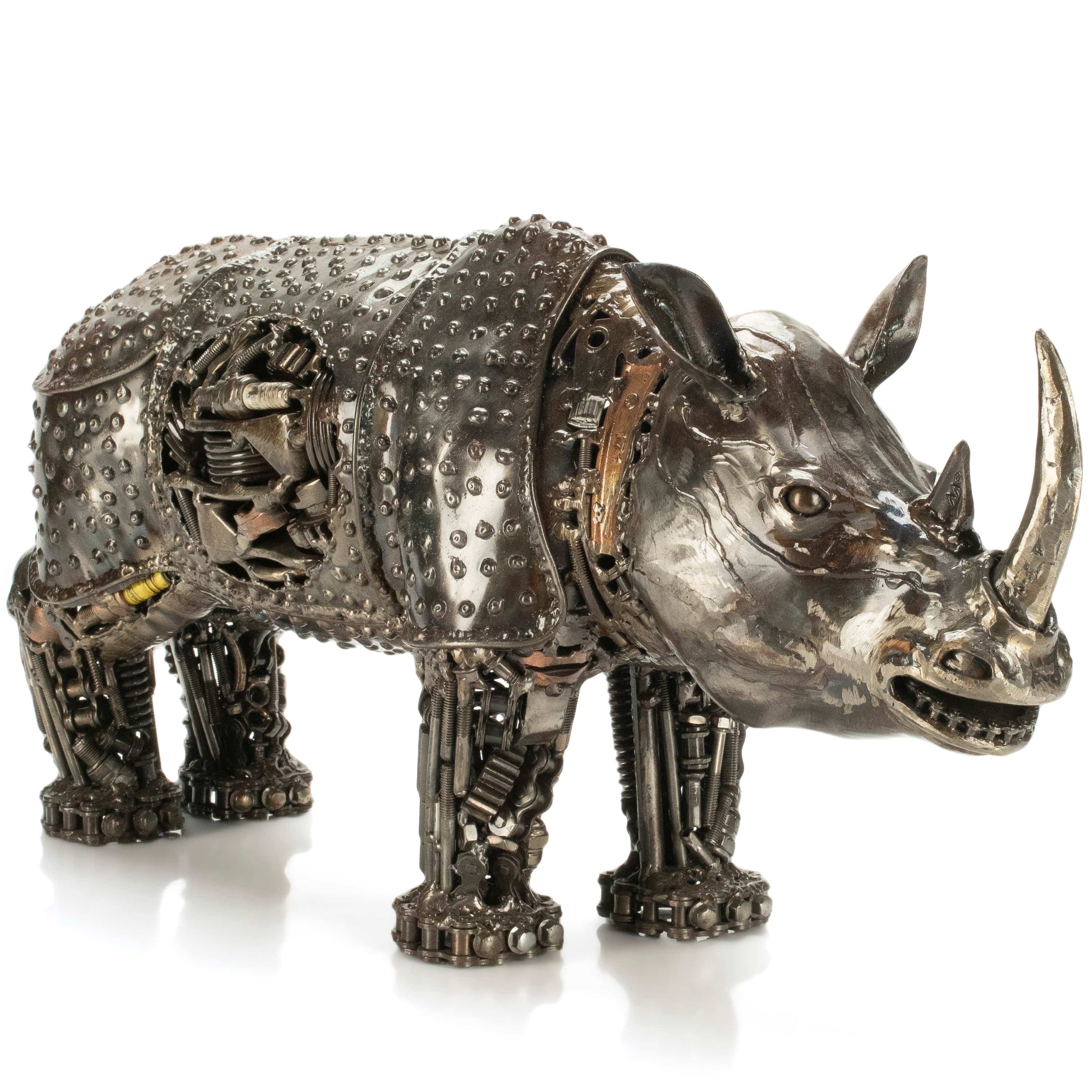 KALIFANO Recycled Metal Art Rhino Inspired Recycled Metal Art Sculpture RMS-4300RH-PK