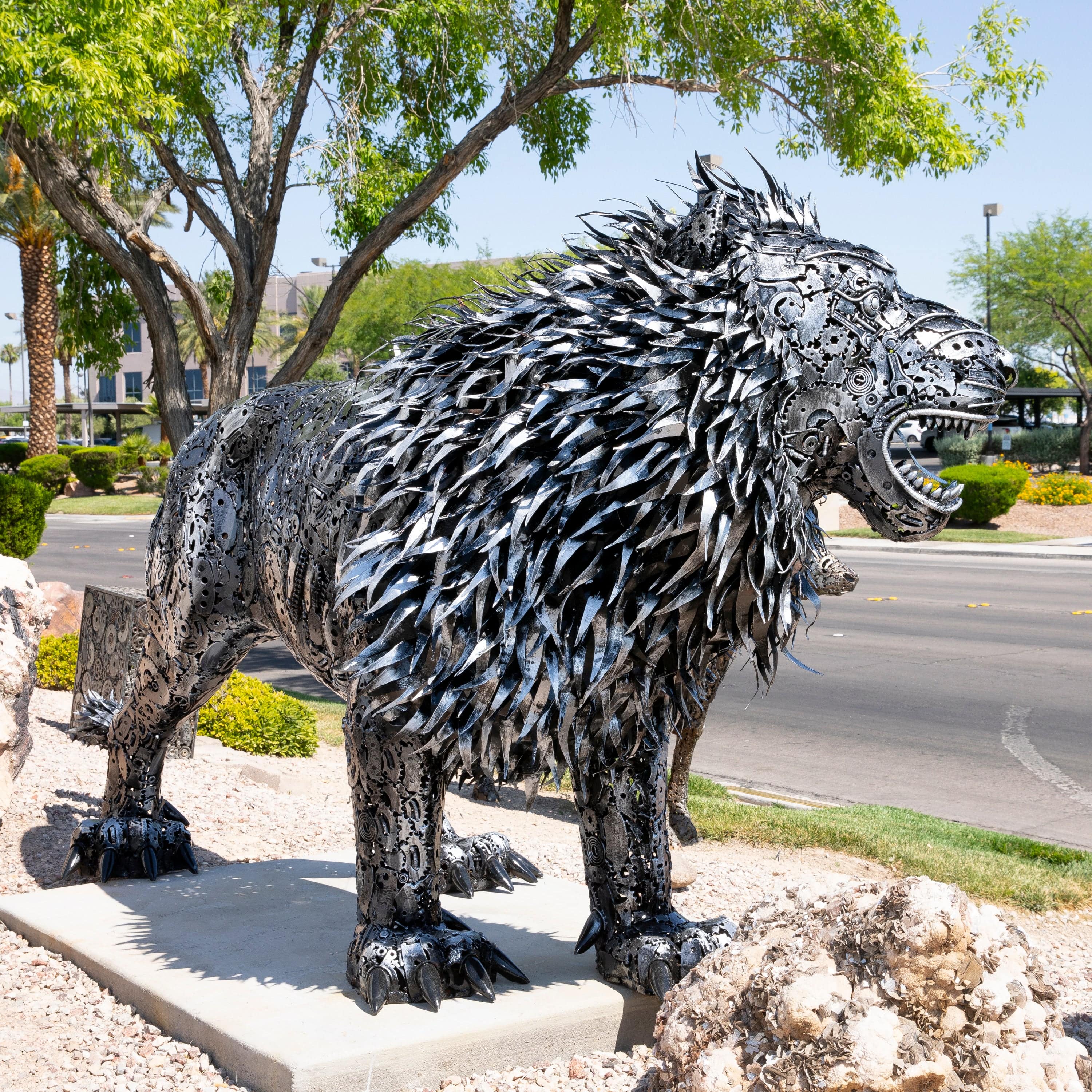 Kalifano Recycled Metal Art Roaring Lion Recycled Metal Sculpture RMS-LION250-P