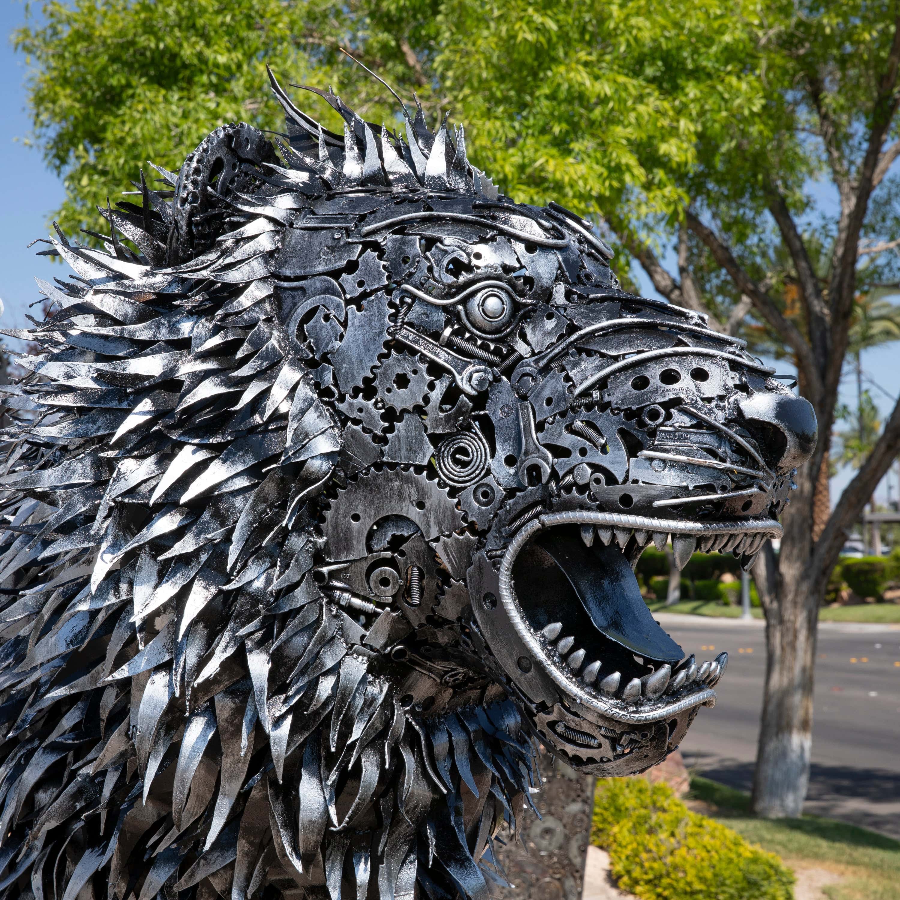 Kalifano Recycled Metal Art Roaring Lion Recycled Metal Sculpture RMS-LION250-P