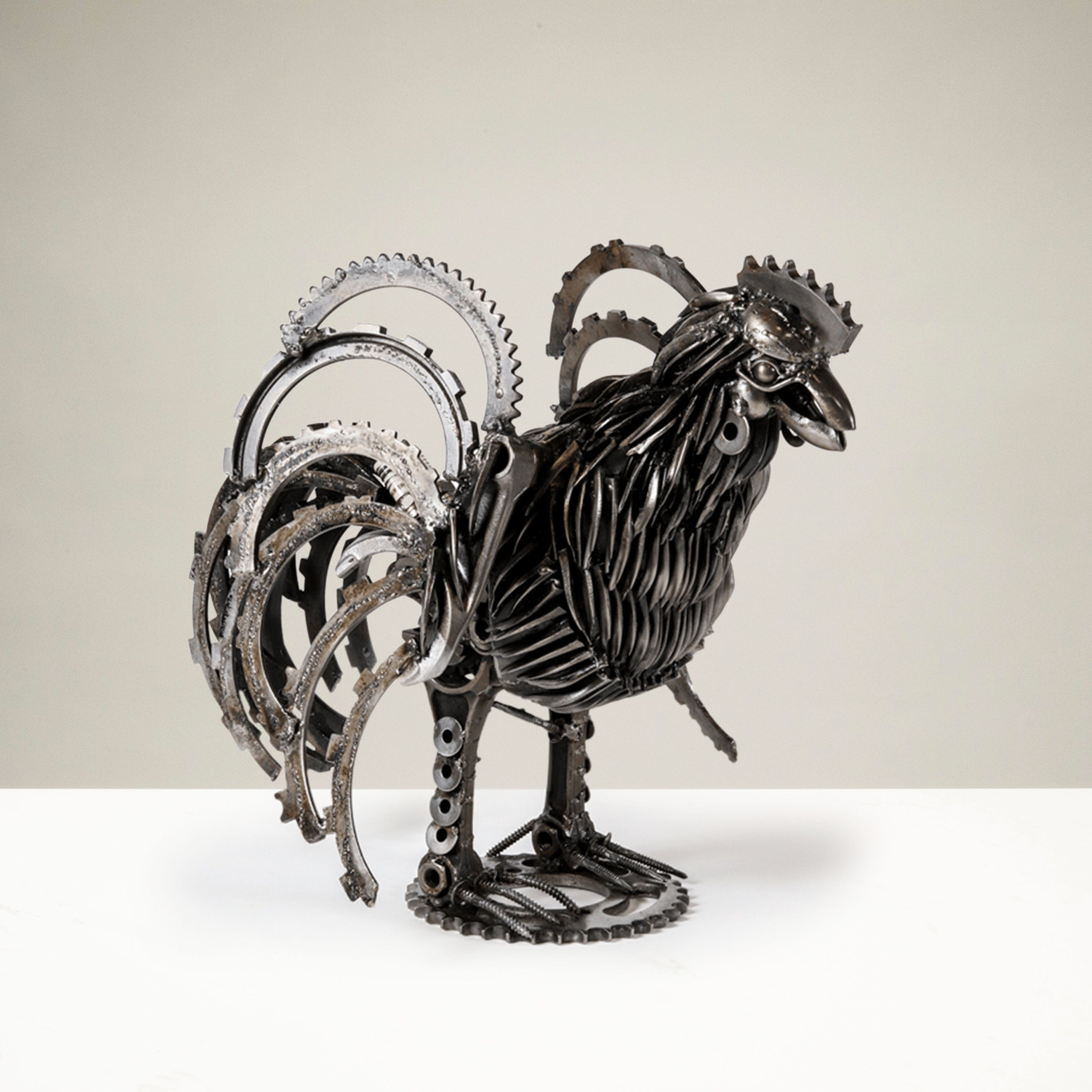 Kalifano Recycled Metal Art Rooster Inspired Recycled Metal Sculpture RMS-R50x35-S