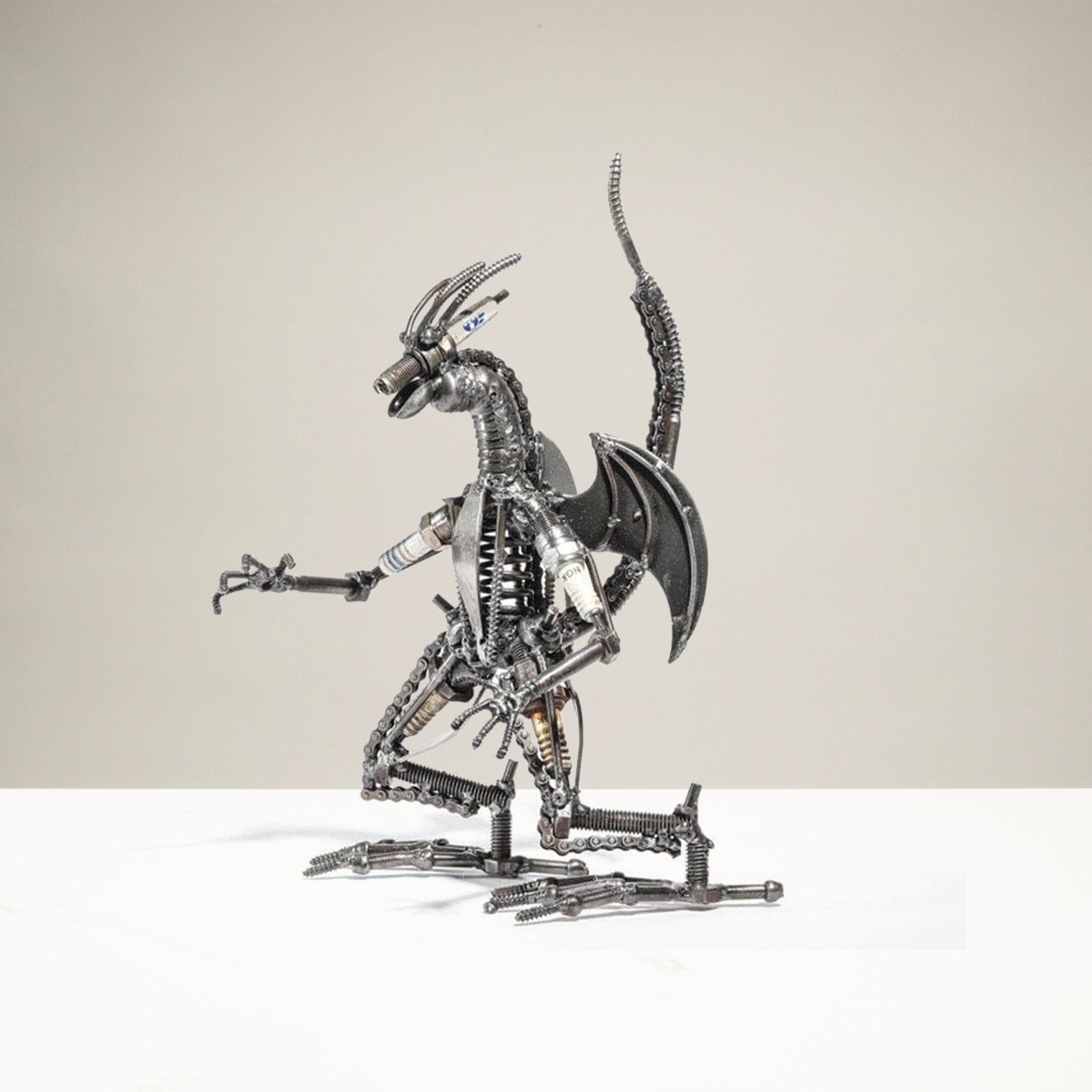 Kalifano Recycled Metal Art Small Dragon Inspired Recycled Metal Sculpture RMS-600DG-N