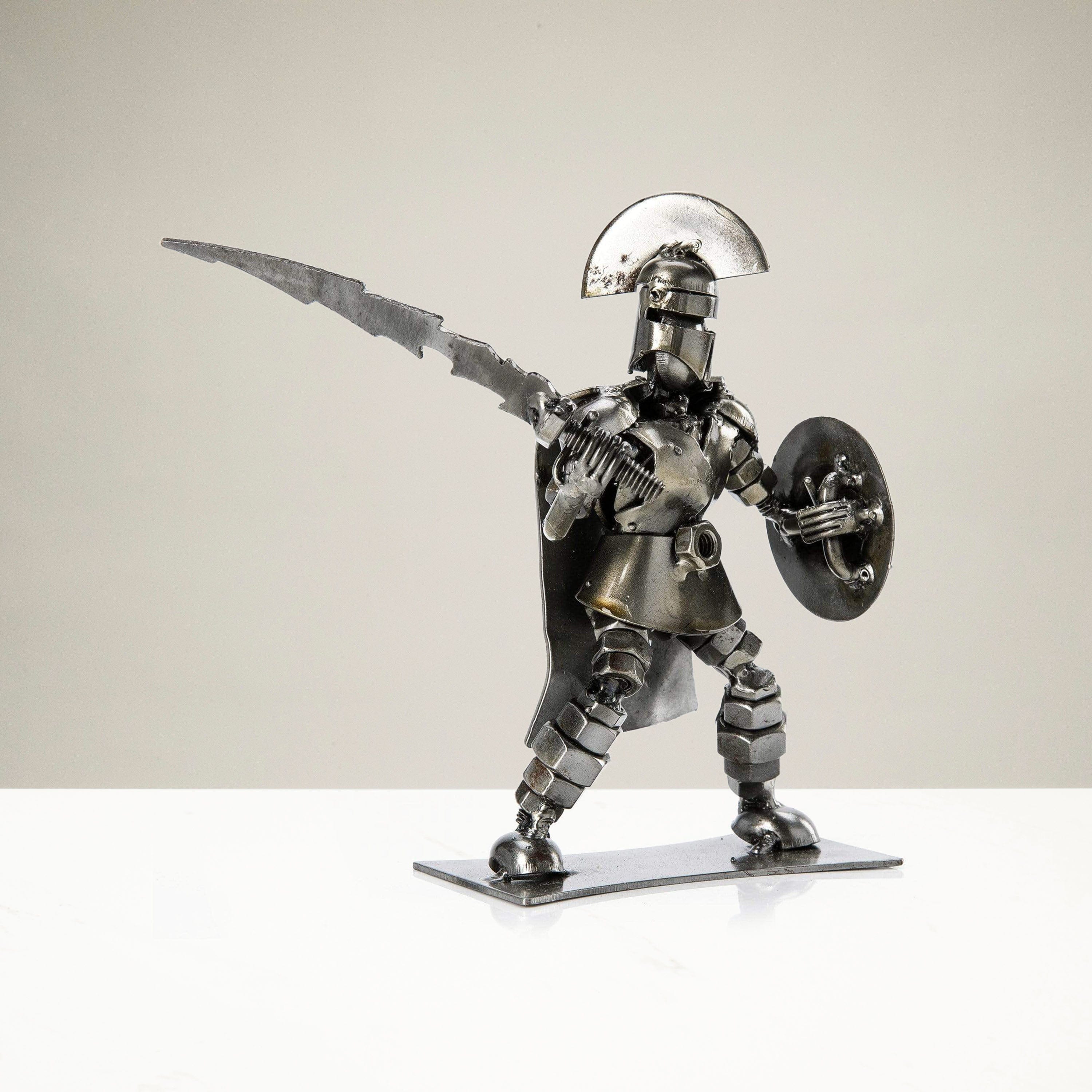 Kalifano Recycled Metal Art Spartan with Shield and Sword Inspired Recycled Metal Sculpture RMS-250SA-N