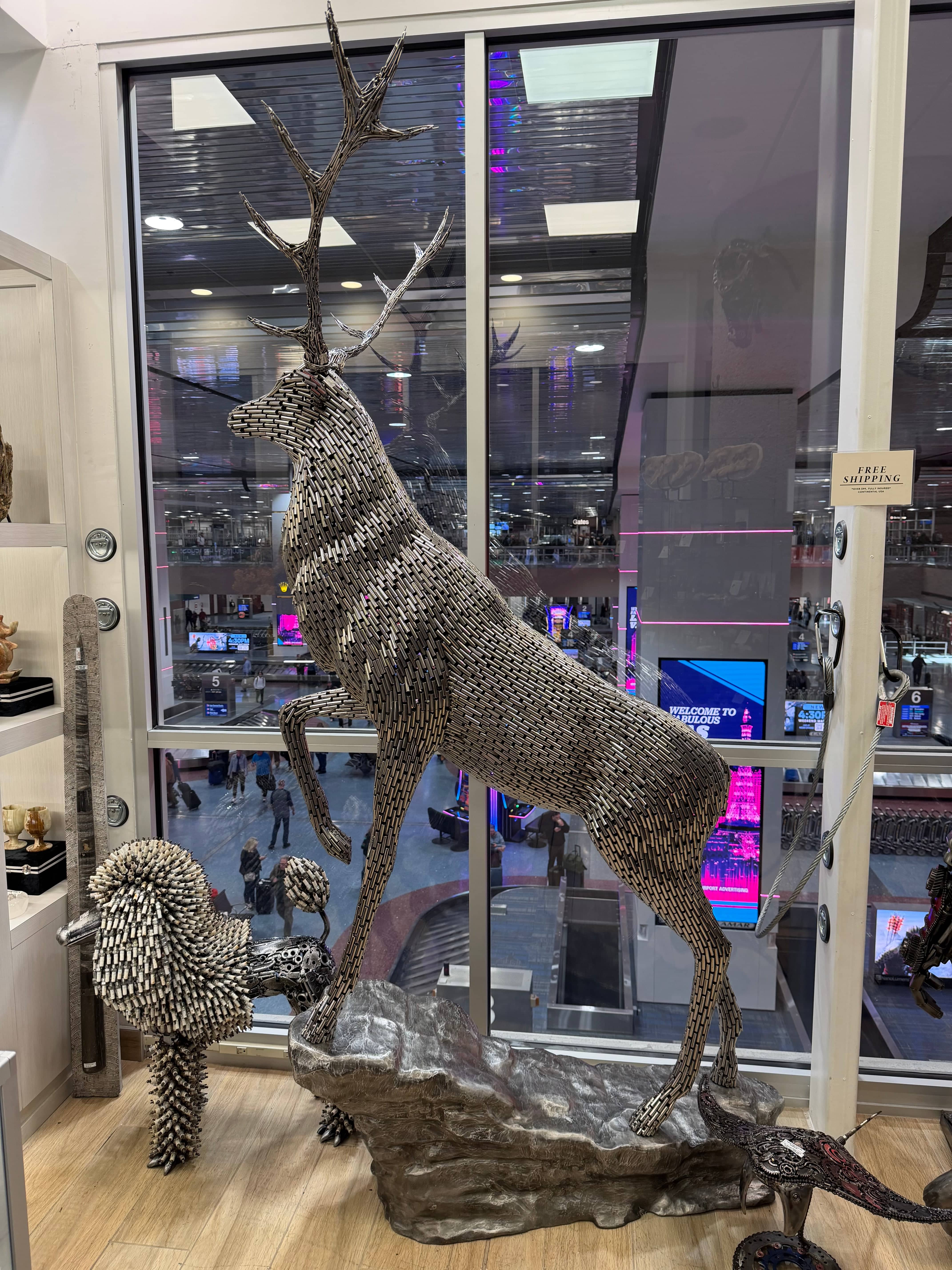 Kalifano Recycled Metal Art Stag / Elk / Deer / Buck Stainless Steel Pipe Sculpture with Base SSS-S260