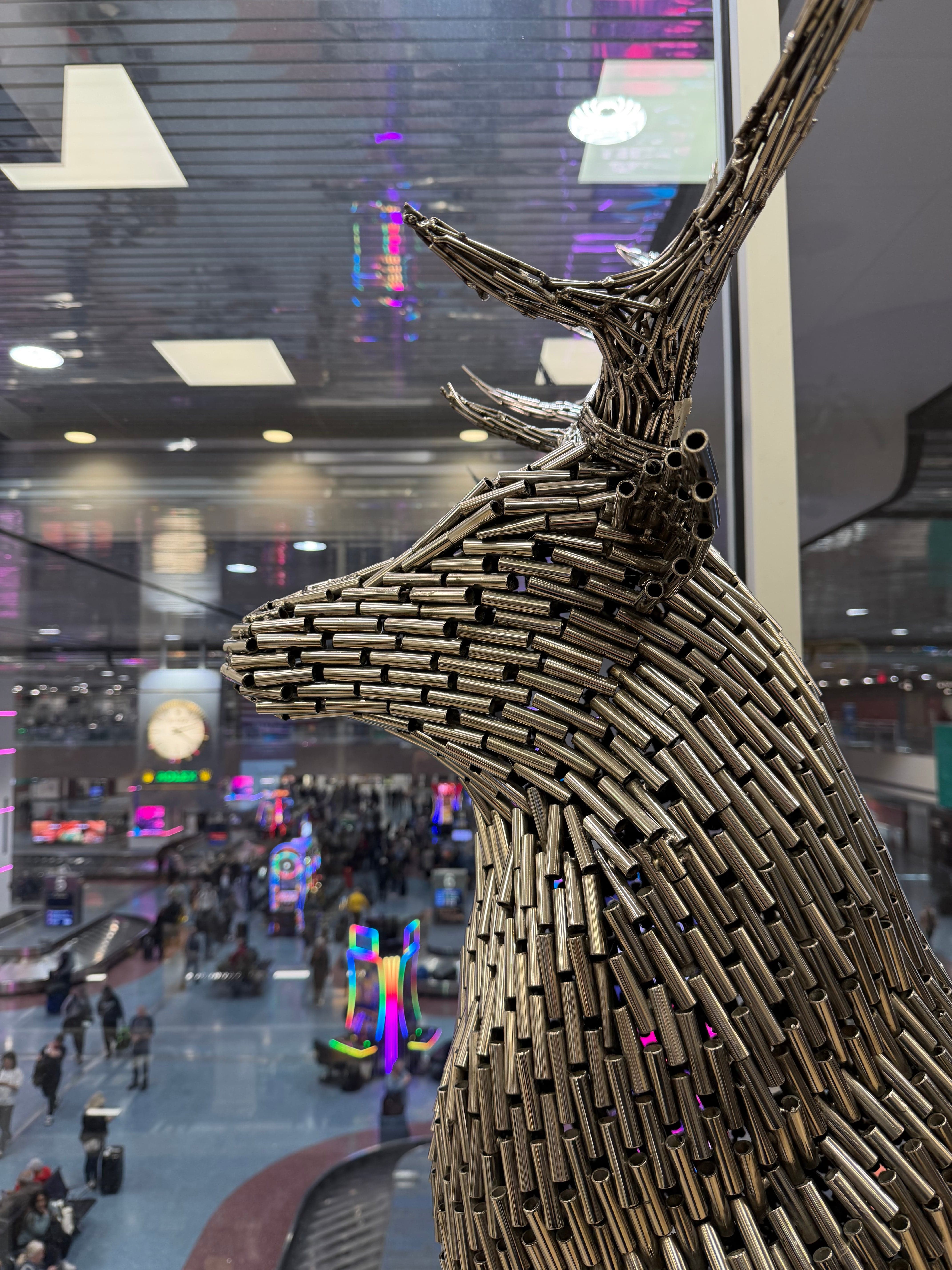Kalifano Recycled Metal Art Stag / Elk / Deer / Buck Stainless Steel Pipe Sculpture with Base SSS-S260