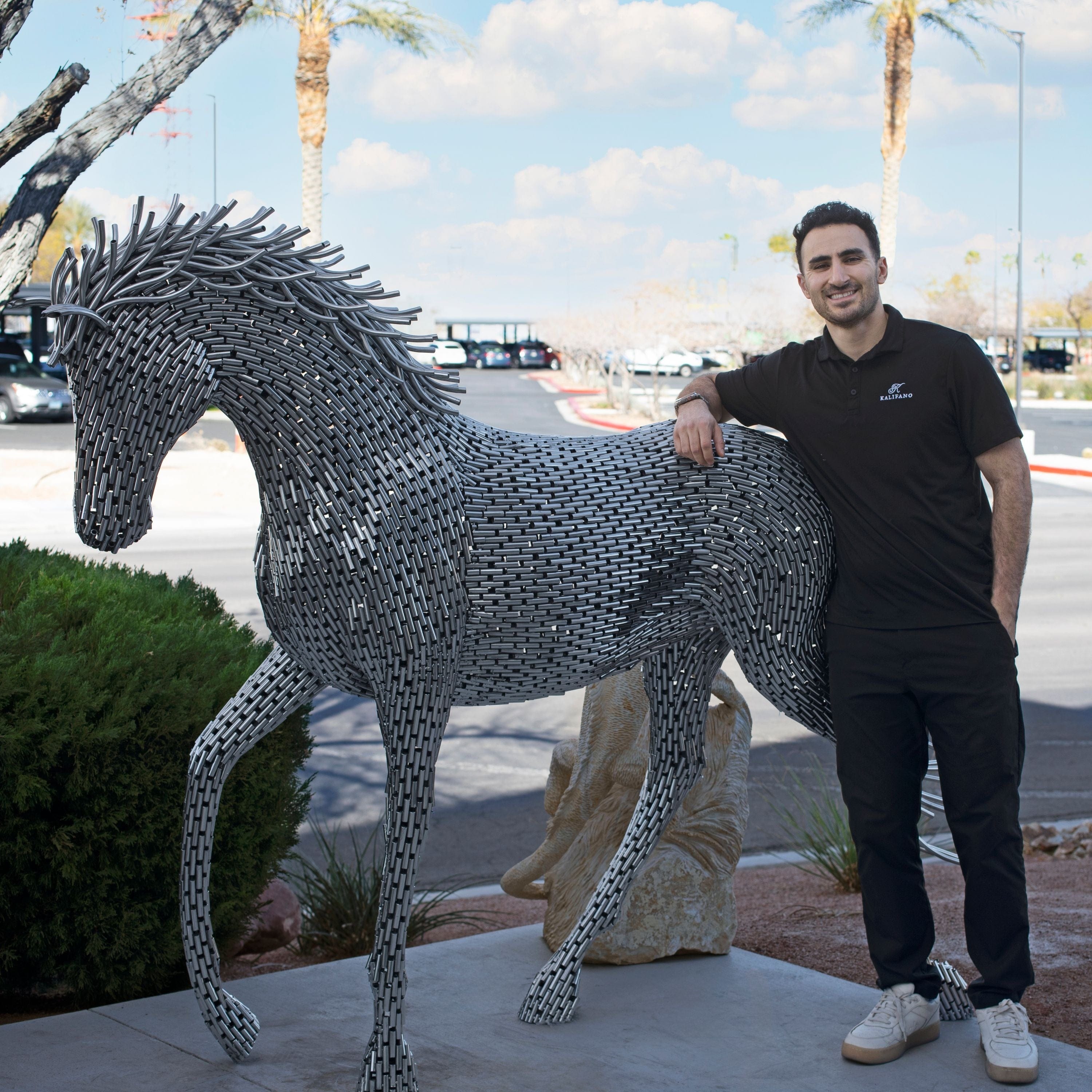 Kalifano Recycled Metal Art Walking Horse Stainless Steel Pipe Sculpture SSS-H252