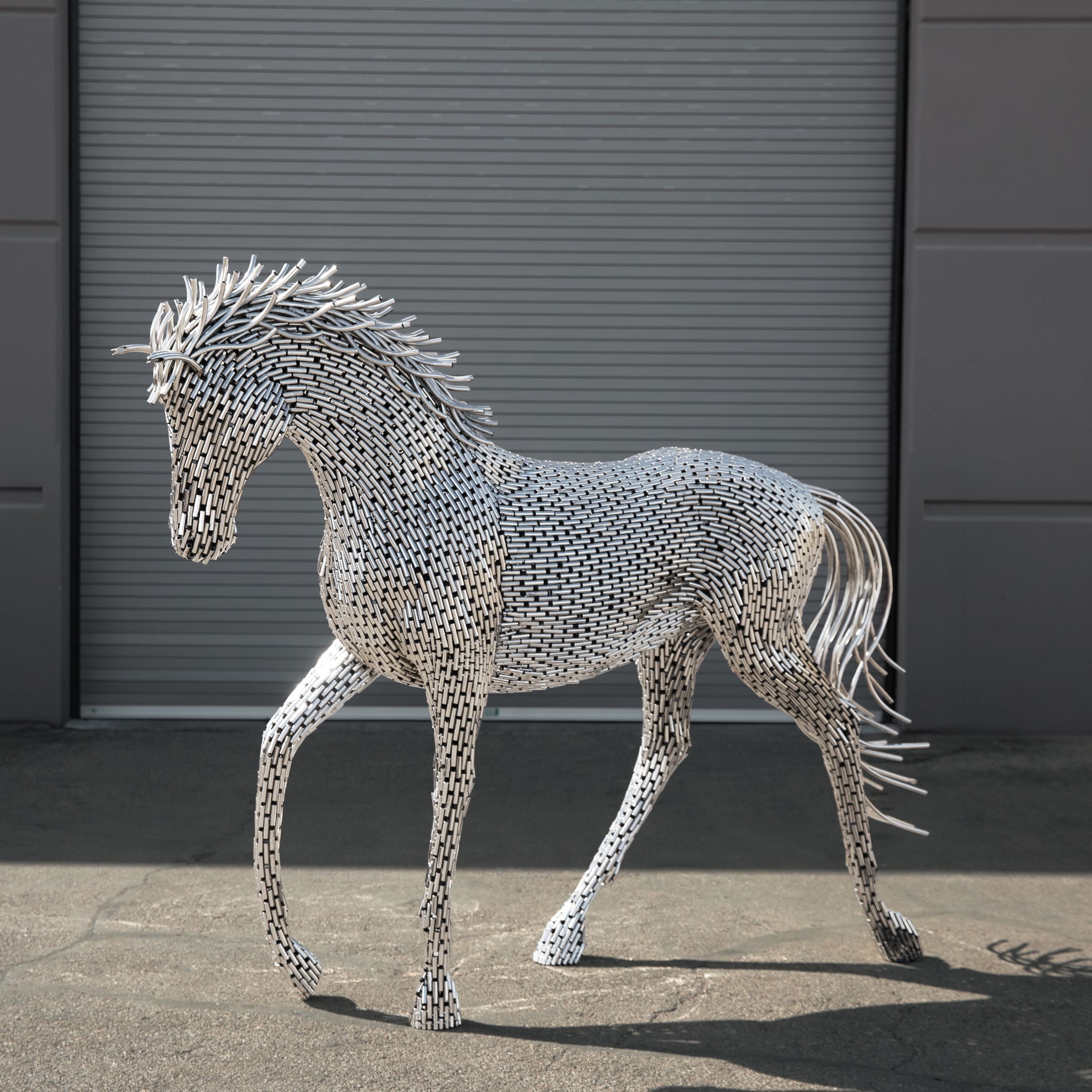 Kalifano Recycled Metal Art Walking Horse Stainless Steel Pipe Sculpture SSS-H252