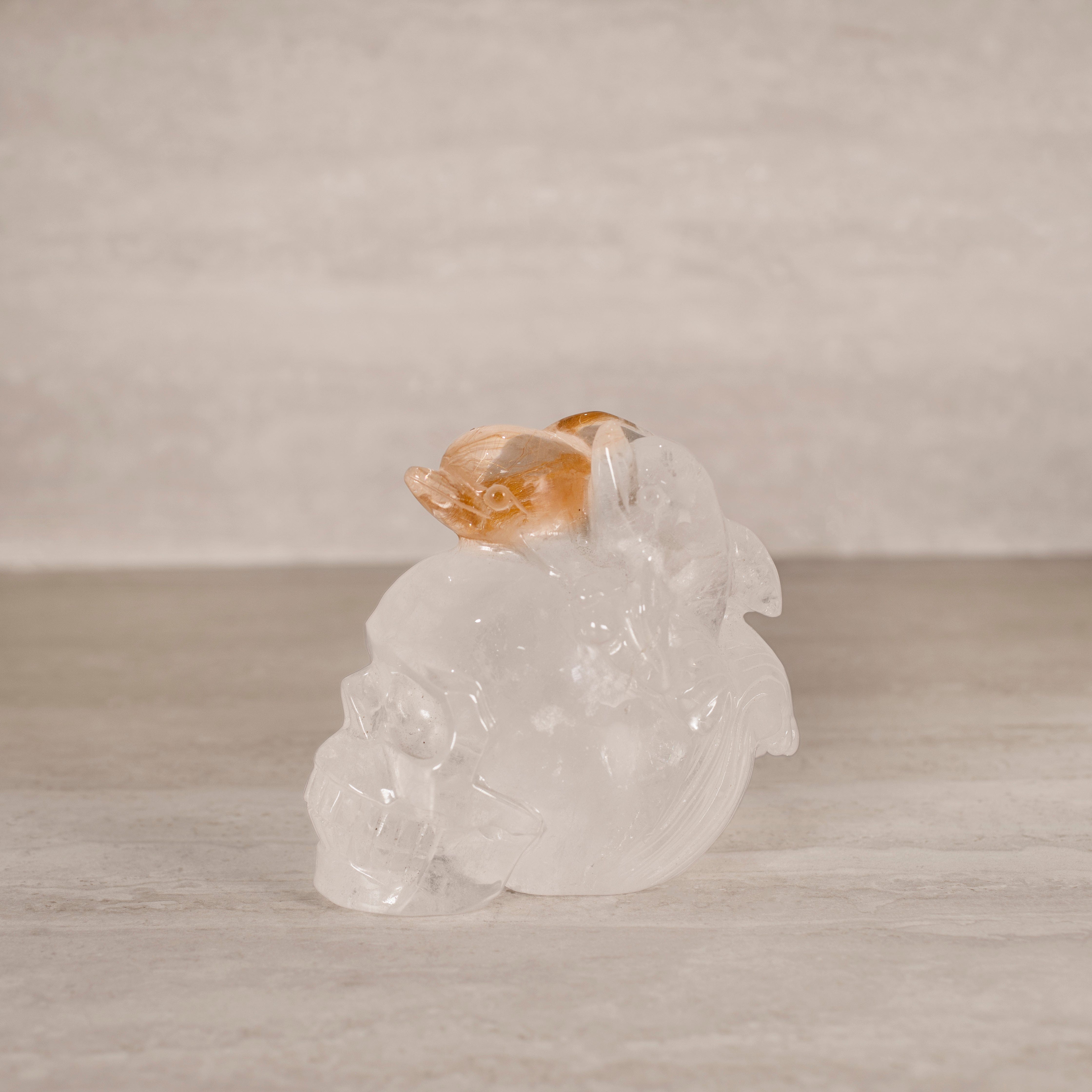 Kalifano Rutilated Quartz Natural Brazilian Rutilated Quartz Dolphins on Skull Carving - 5.5" / 1,827 g QZ13400.001