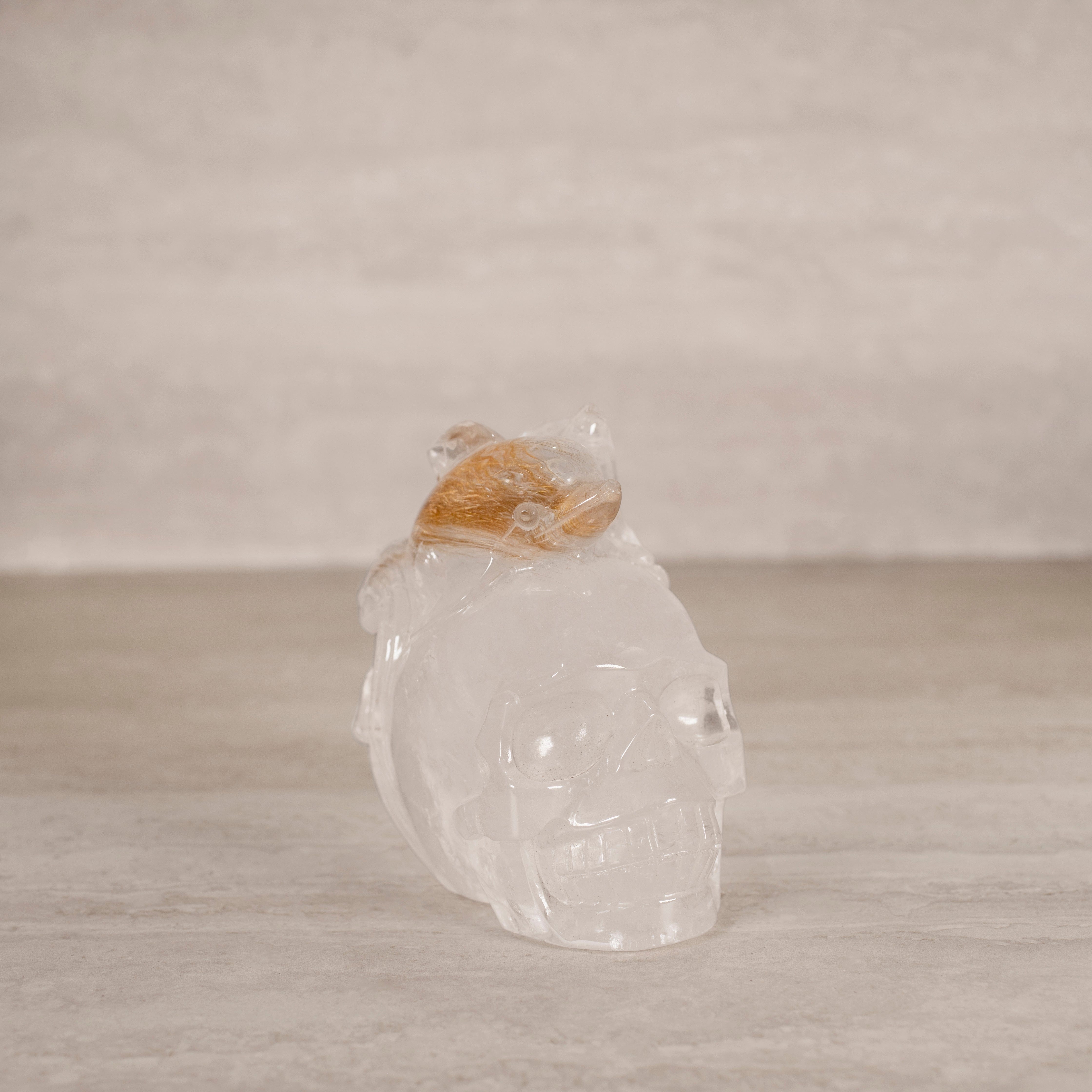 Kalifano Rutilated Quartz Natural Brazilian Rutilated Quartz Dolphins on Skull Carving - 5.5" / 1,827 g QZ13400.001