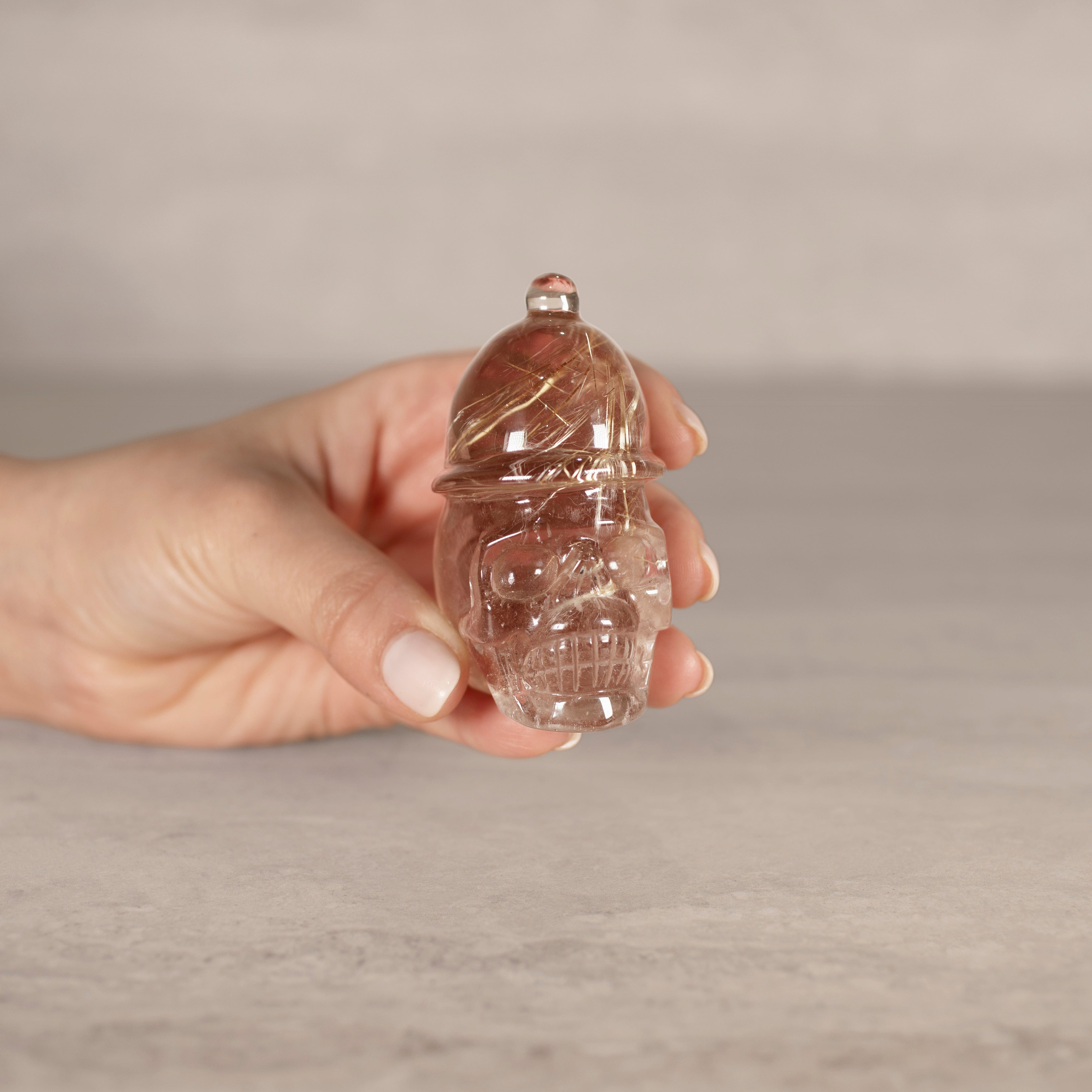 Kalifano Rutilated Smoky Quartz Natural Brazilian Rutilated Smoky Quartz Skull Carving - 3" / 195 g SK2800.004