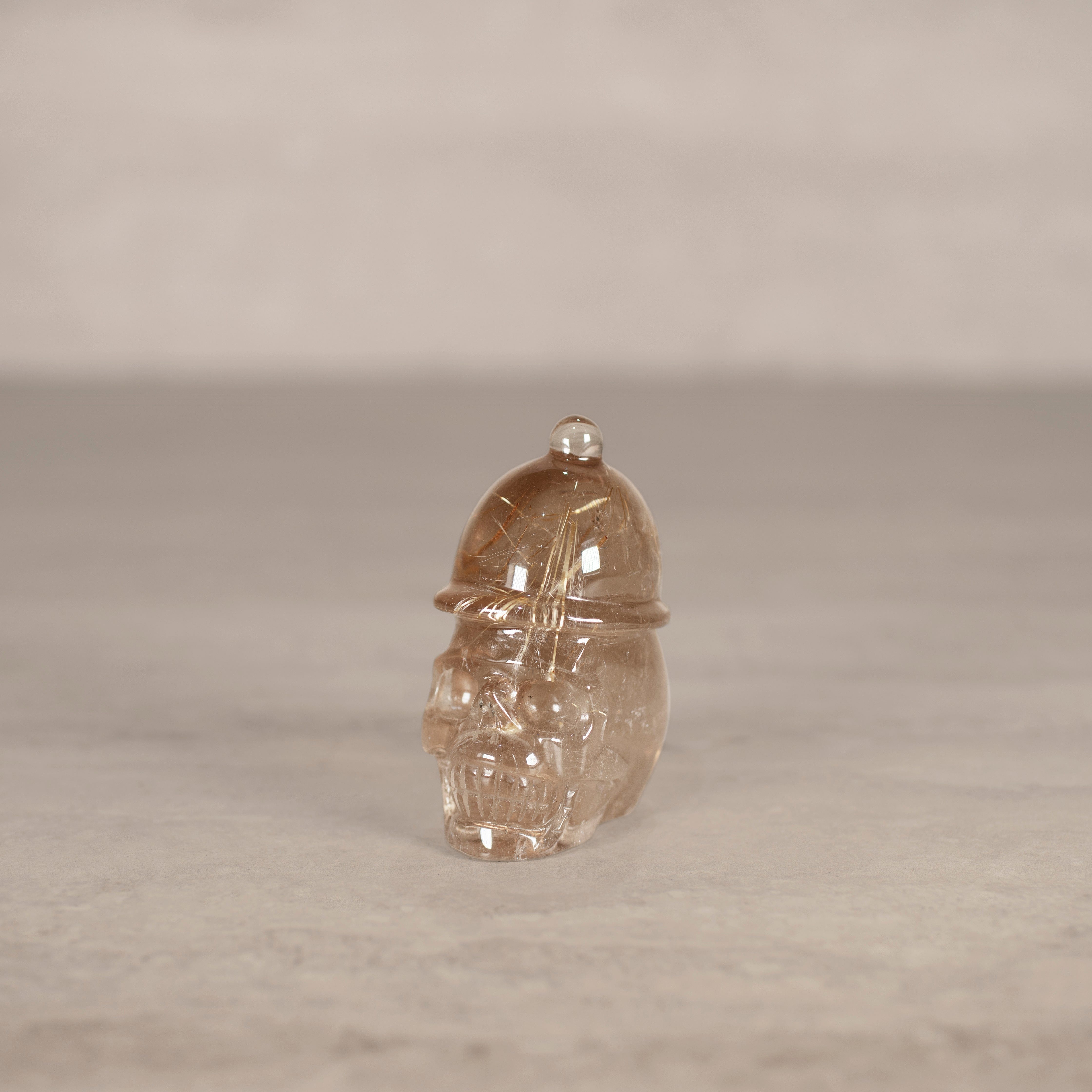 Kalifano Rutilated Smoky Quartz Natural Brazilian Rutilated Smoky Quartz Skull Carving - 3" / 195 g SK2800.004