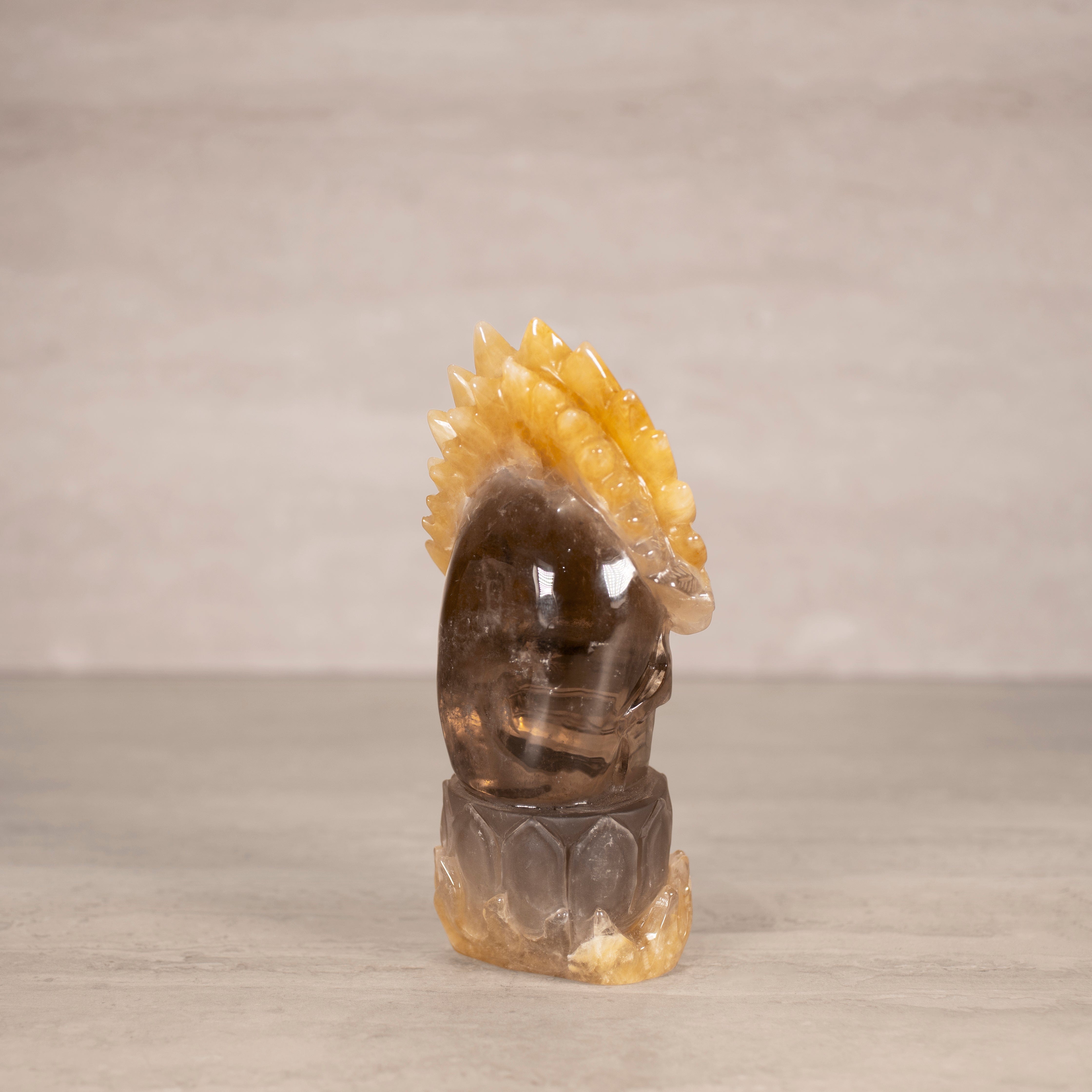 Kalifano Smoky Quartz Natural Brazilian Citrine & Smoky Quartz Skull Carving - 7.75" / 1,406 g SQ10600.001