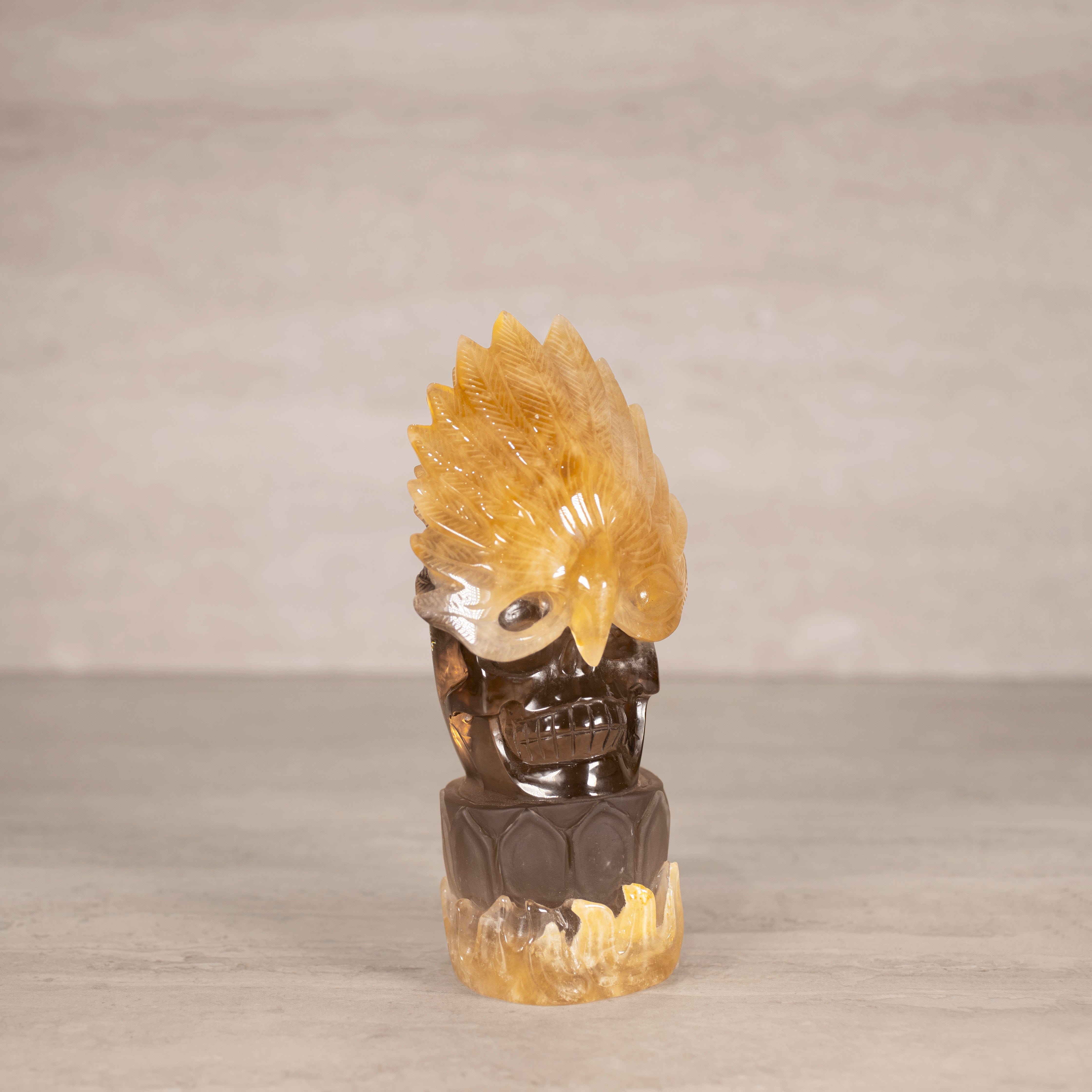 Kalifano Smoky Quartz Natural Brazilian Citrine & Smoky Quartz Skull Carving - 7.75" / 1,406 g SQ10600.001