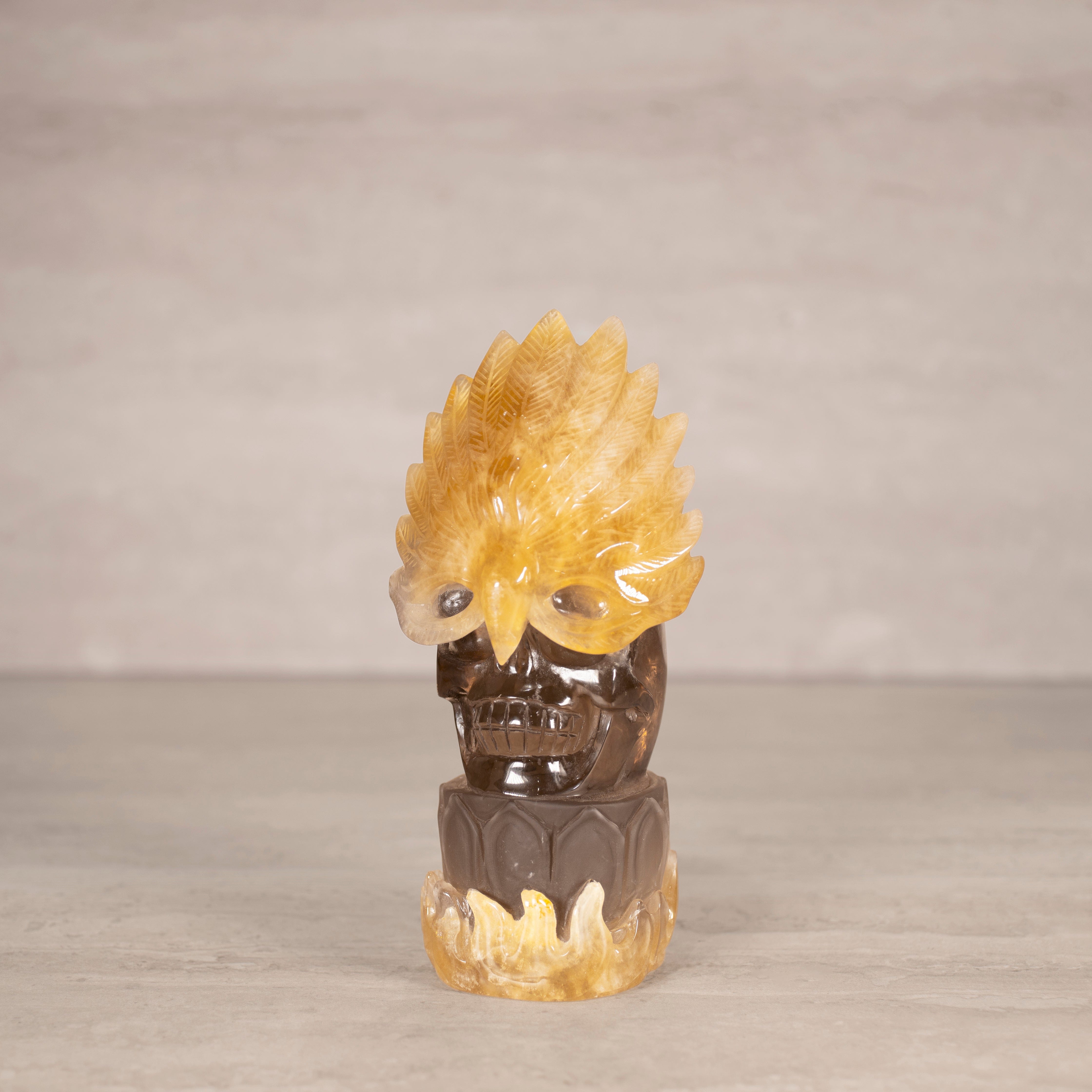 Kalifano Smoky Quartz Natural Brazilian Citrine & Smoky Quartz Skull Carving - 7.75" / 1,406 g SQ10600.001