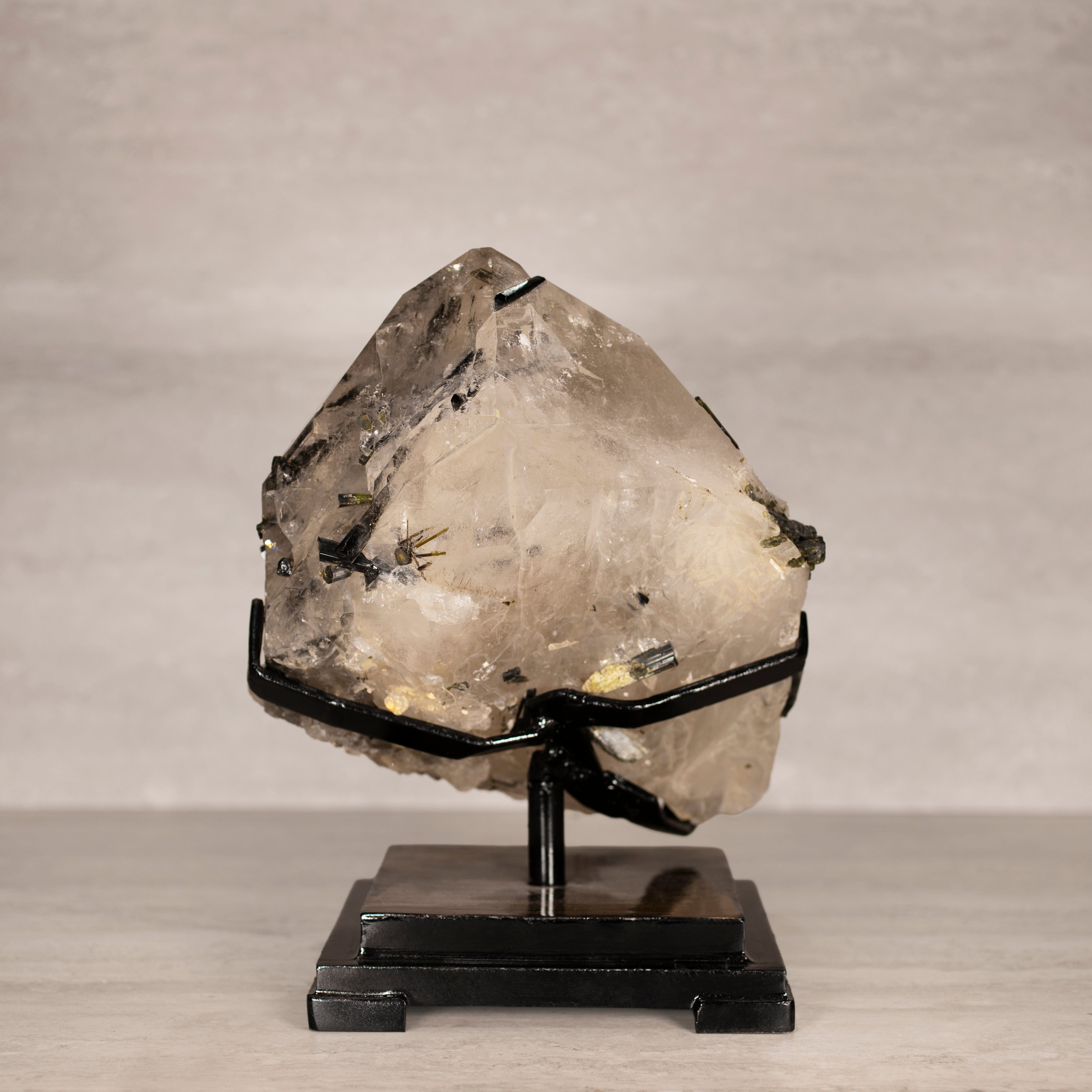 Kalifano Smoky Quartz Natural Brazilian Tourmaline in Smoky Quartz on Custom Stand - 12.5" / 23 lbs SQ125000.001