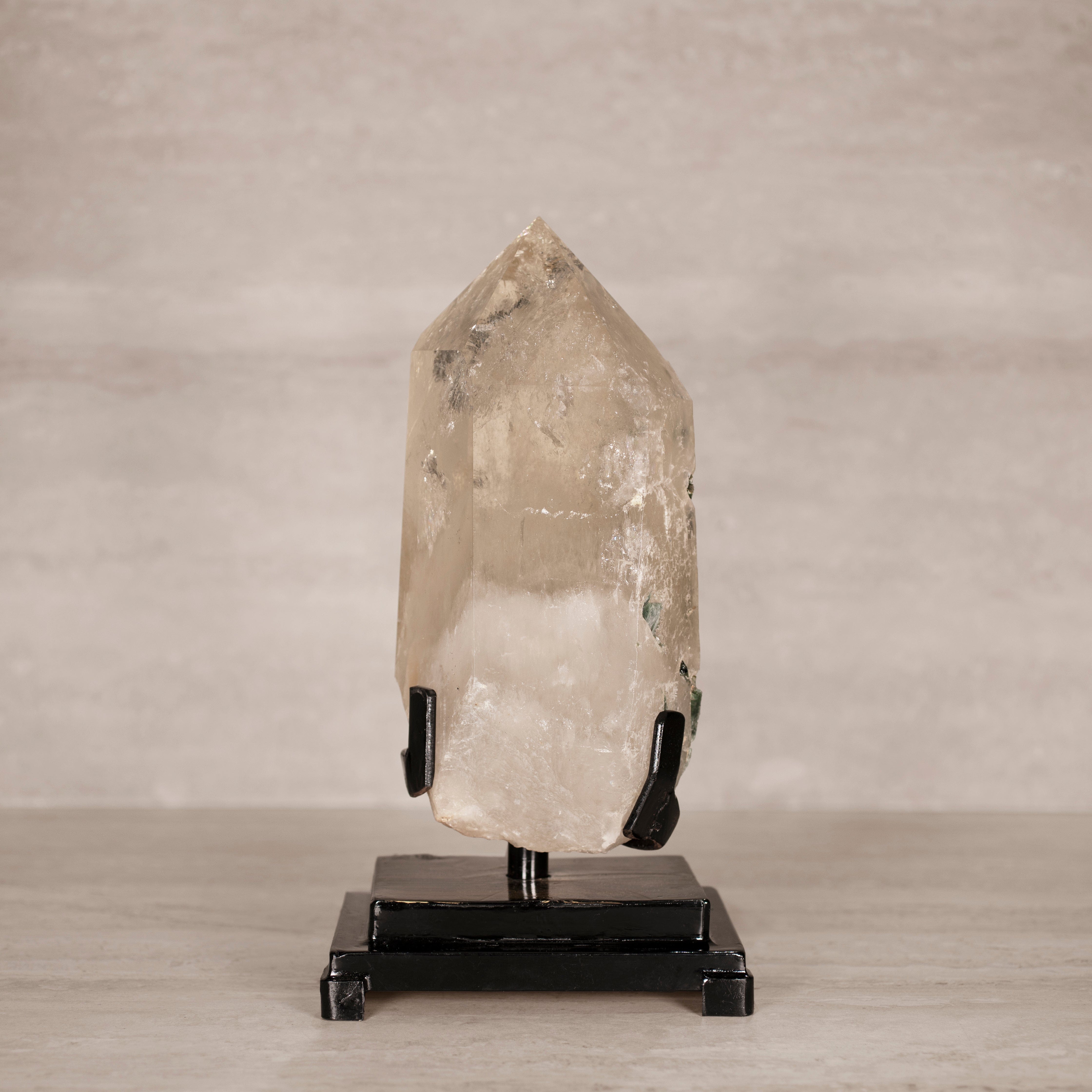 Kalifano Smoky Quartz Natural Brazilian Tourmaline in Smoky Quartz on Custom Stand - 13.5" / 12.6 lbs SQ69000.001