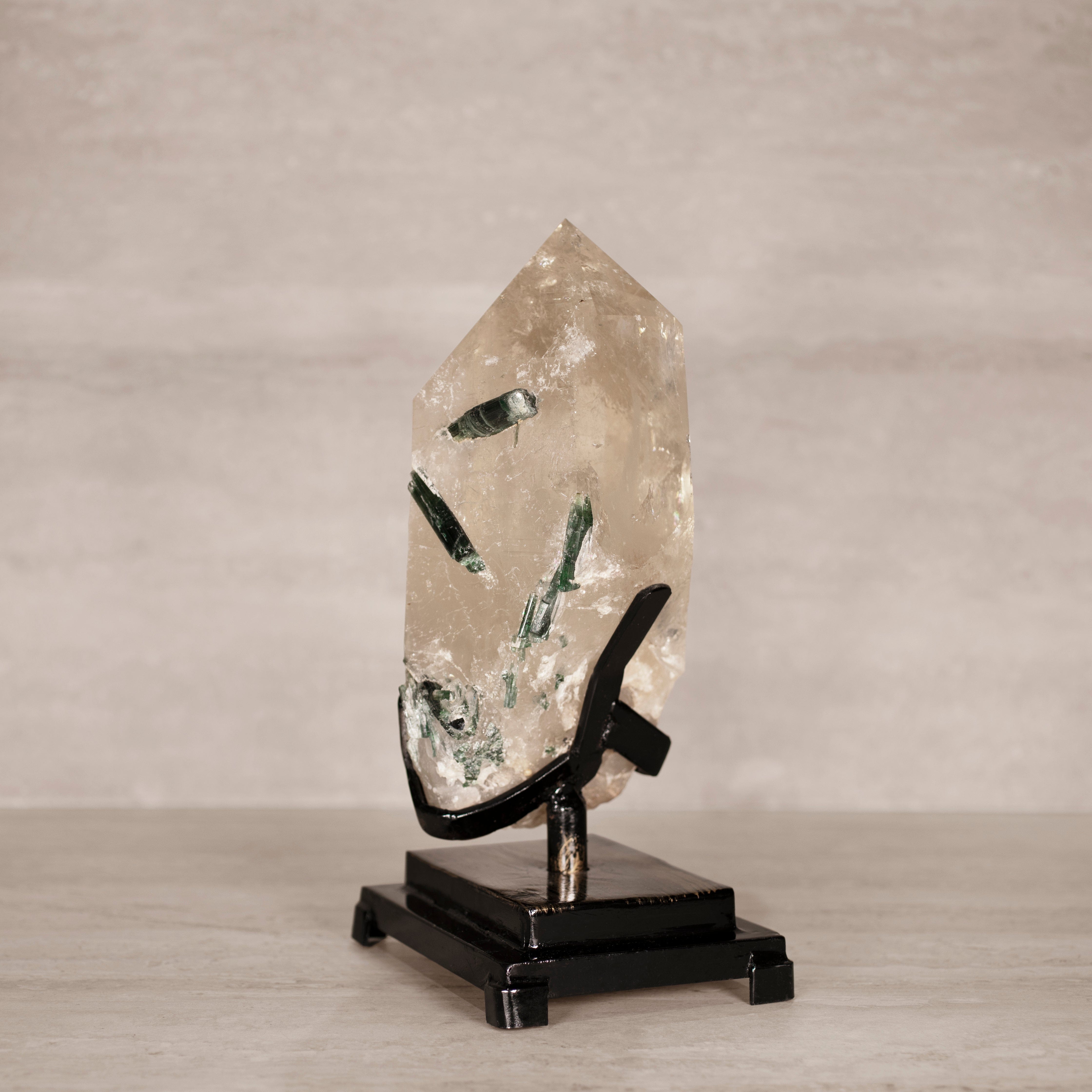 Kalifano Smoky Quartz Natural Brazilian Tourmaline in Smoky Quartz on Custom Stand - 13.5" / 12.6 lbs SQ69000.001
