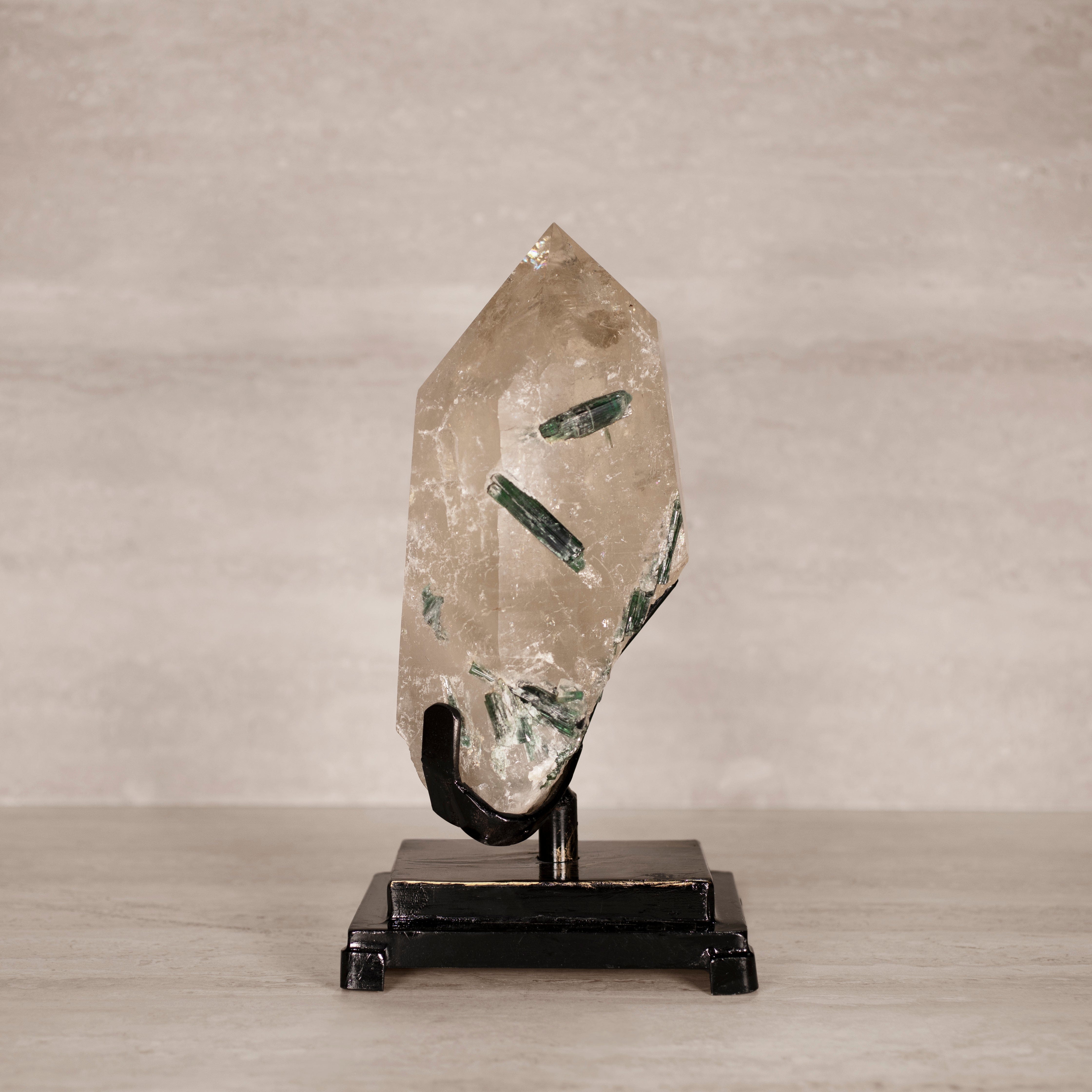 Kalifano Smoky Quartz Natural Brazilian Tourmaline in Smoky Quartz on Custom Stand - 13.5" / 12.6 lbs SQ69000.001
