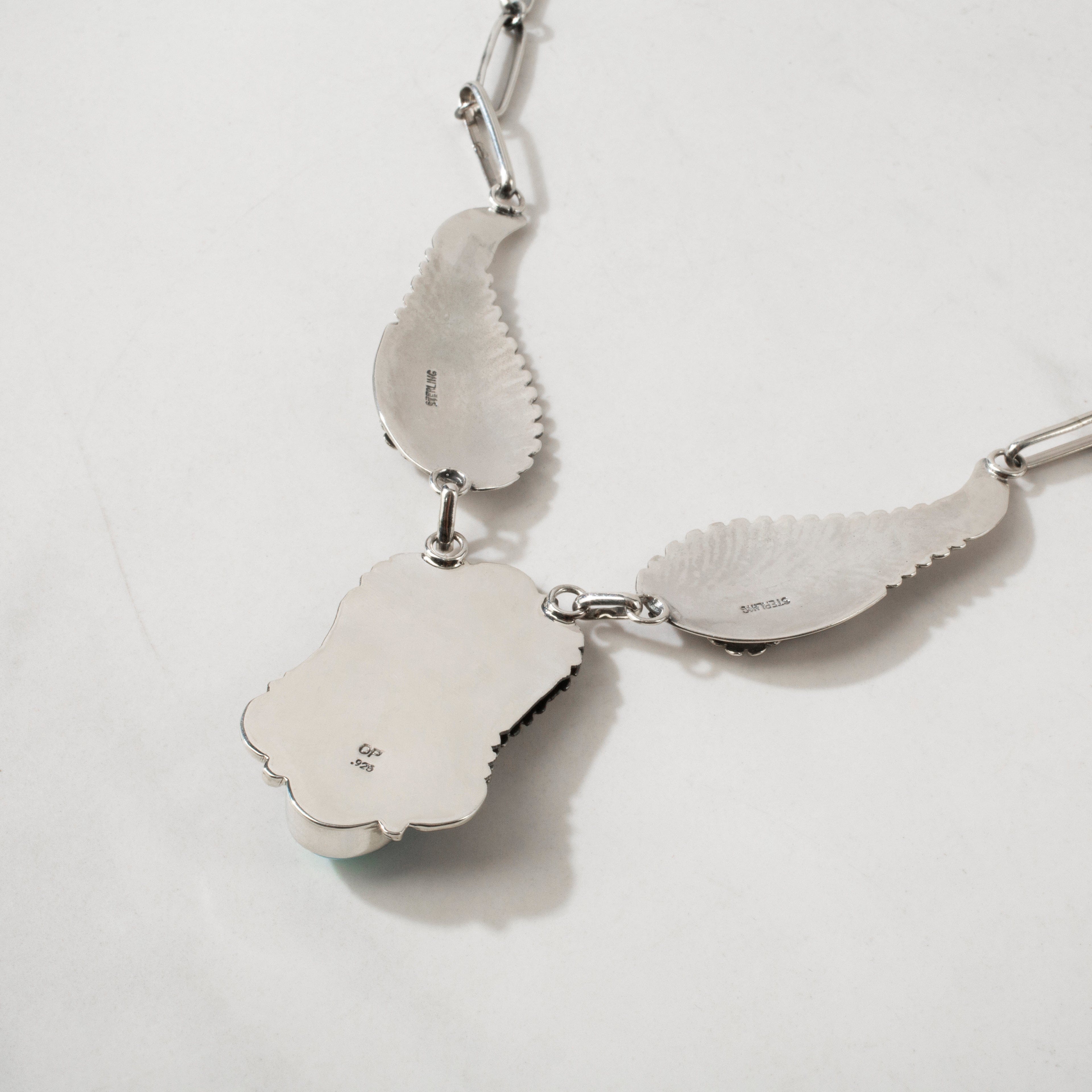 Kalifano Southwest Silver Jewelry 17.5" Kingman Turquoise Feather Handmade 925 Sterling Silver Chain Link Necklace NMN.0350.TQ