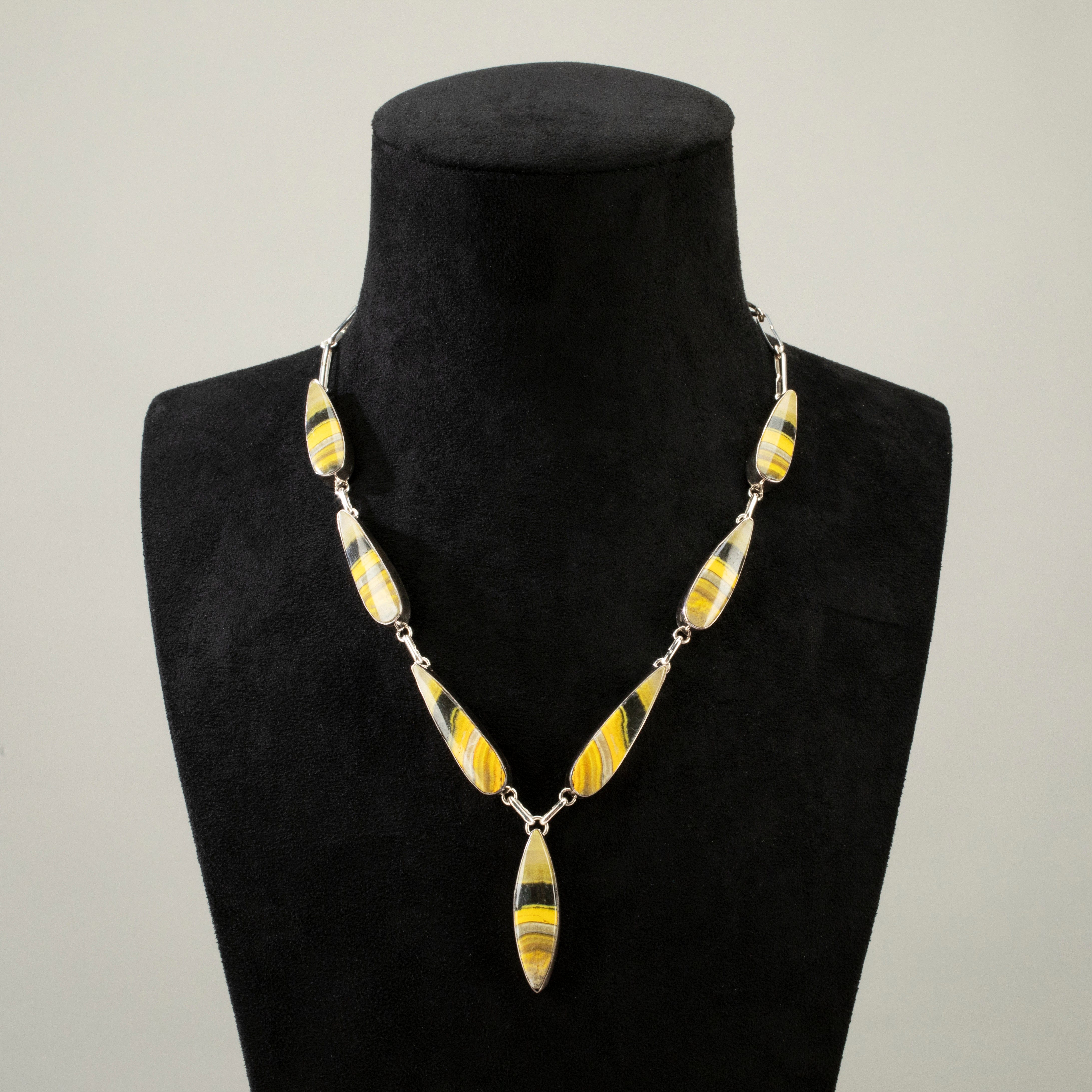 Kalifano Southwest Silver Jewelry 20" Bumblebee Jasper USA Handmade 925 Sterling Silver Necklace NMN.0355.BB.01