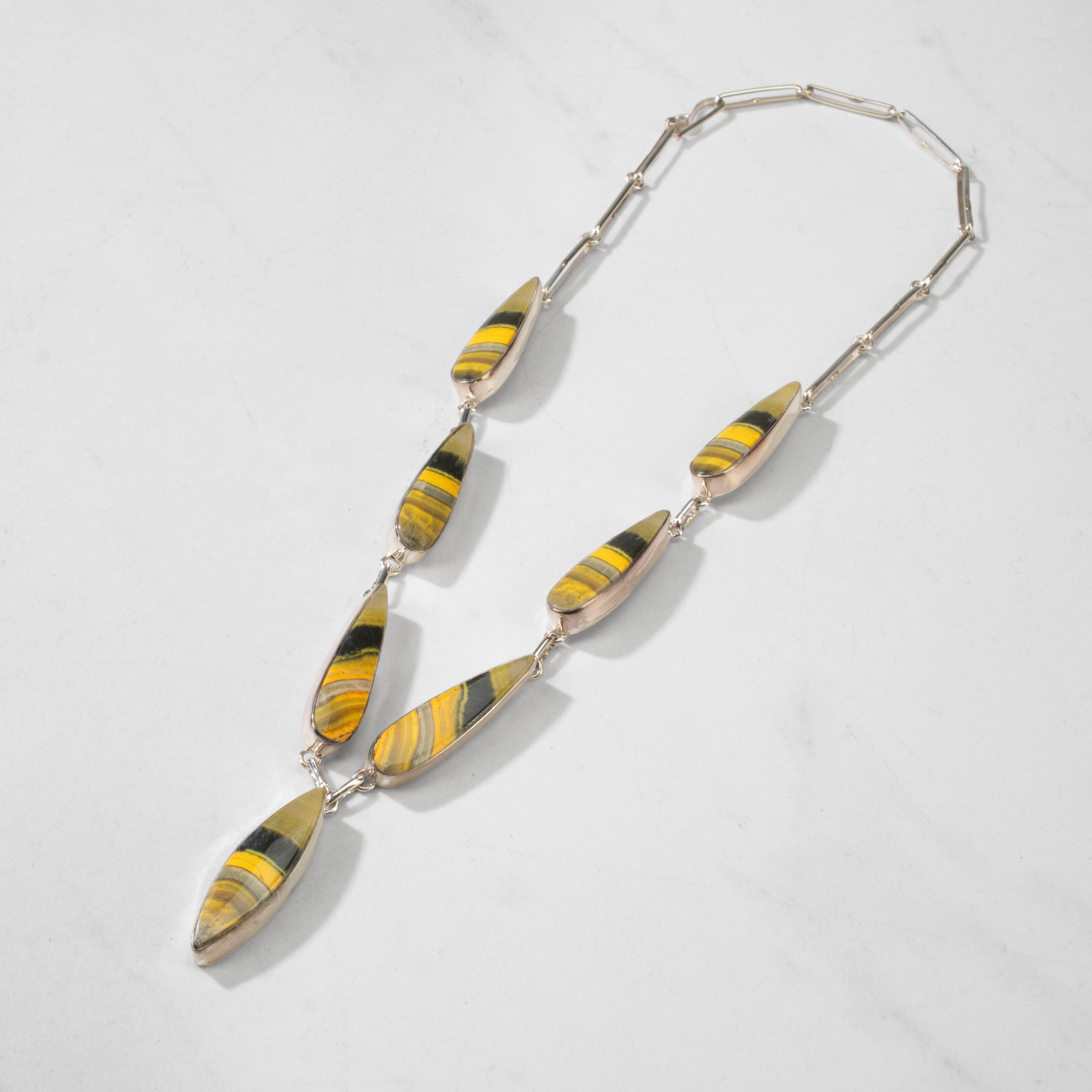 Kalifano Southwest Silver Jewelry 20" Bumblebee Jasper USA Handmade 925 Sterling Silver Necklace NMN.0355.BB.01