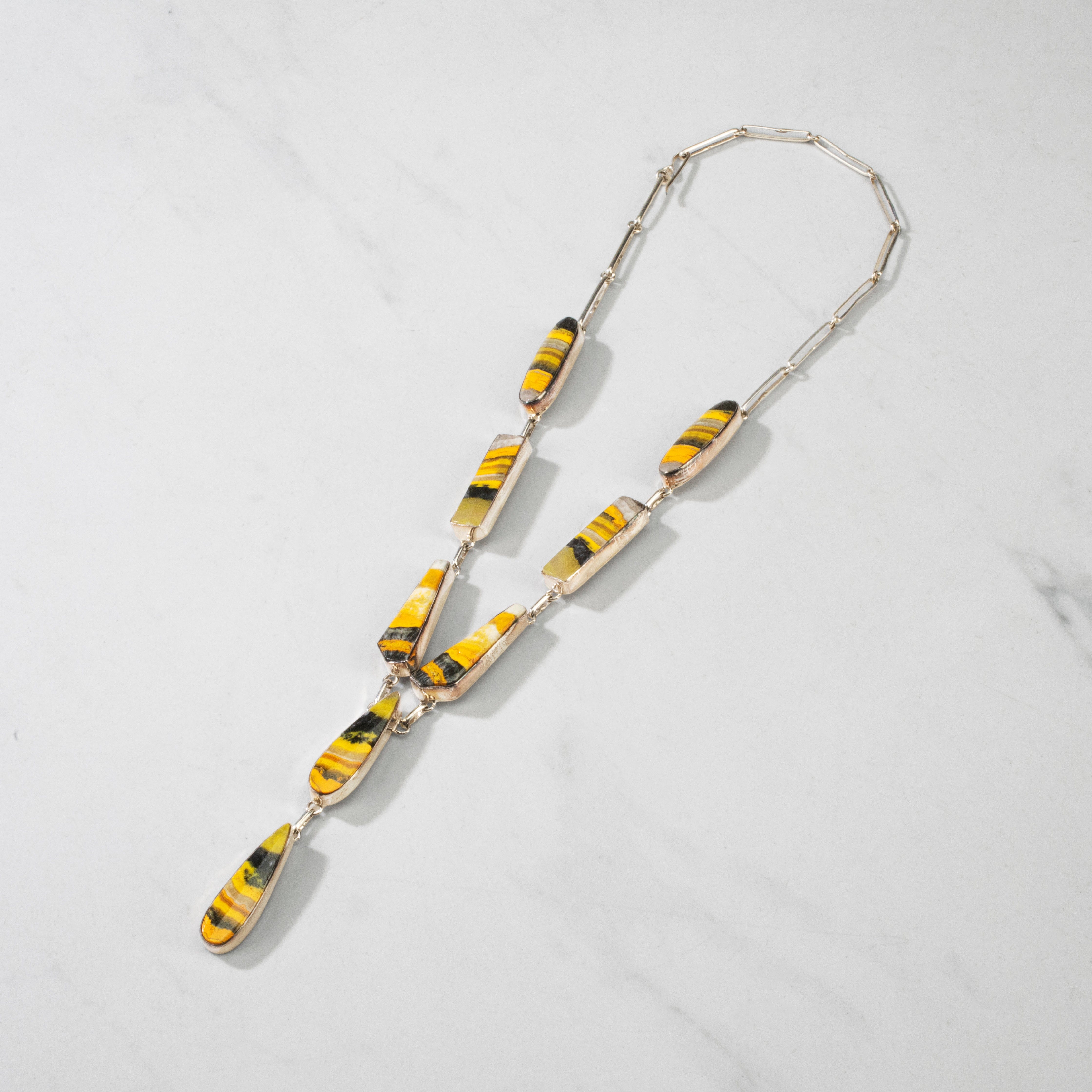 Kalifano Southwest Silver Jewelry 20" Bumblebee Jasper USA Handmade 925 Sterling Silver Necklace NMN.0425.BB.01