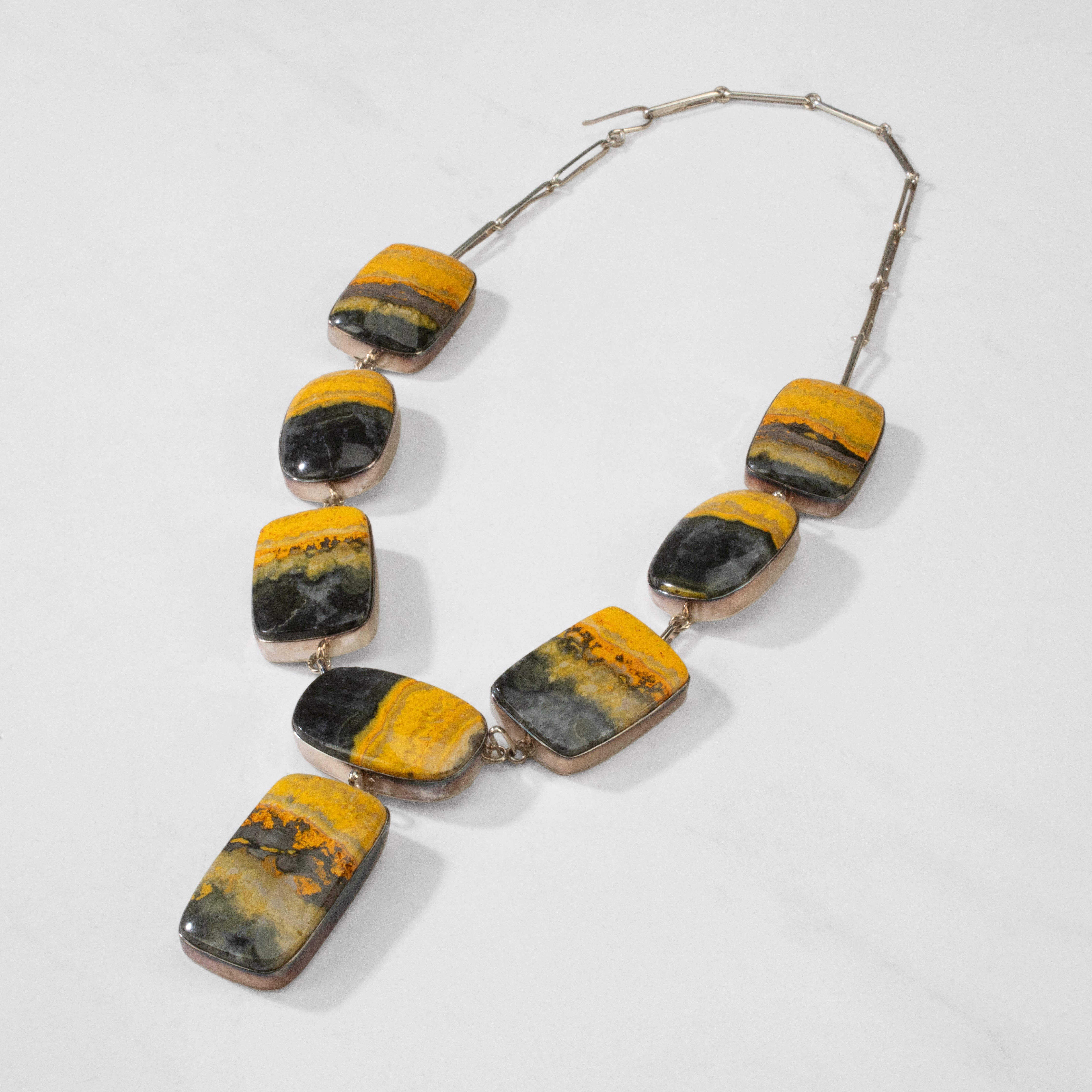 Kalifano Southwest Silver Jewelry 22" Bumblebee Jasper Rectangular USA Handmade 925 Sterling Silver Necklace NMN.1110.BB.01
