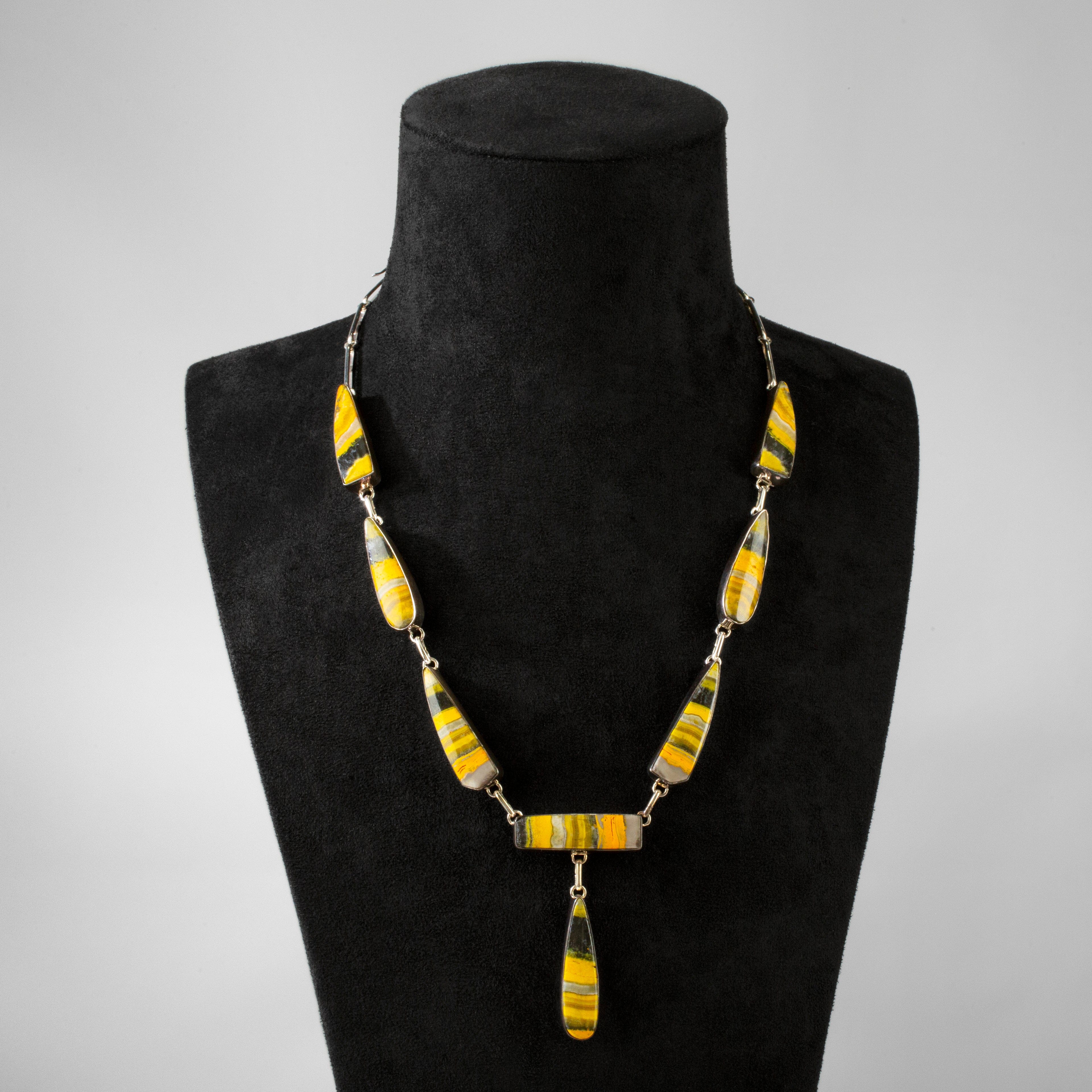 Kalifano Southwest Silver Jewelry 22" Bumblebee Jasper USA Handmade 925 Sterling Silver Necklace NMN.0425.BB.02