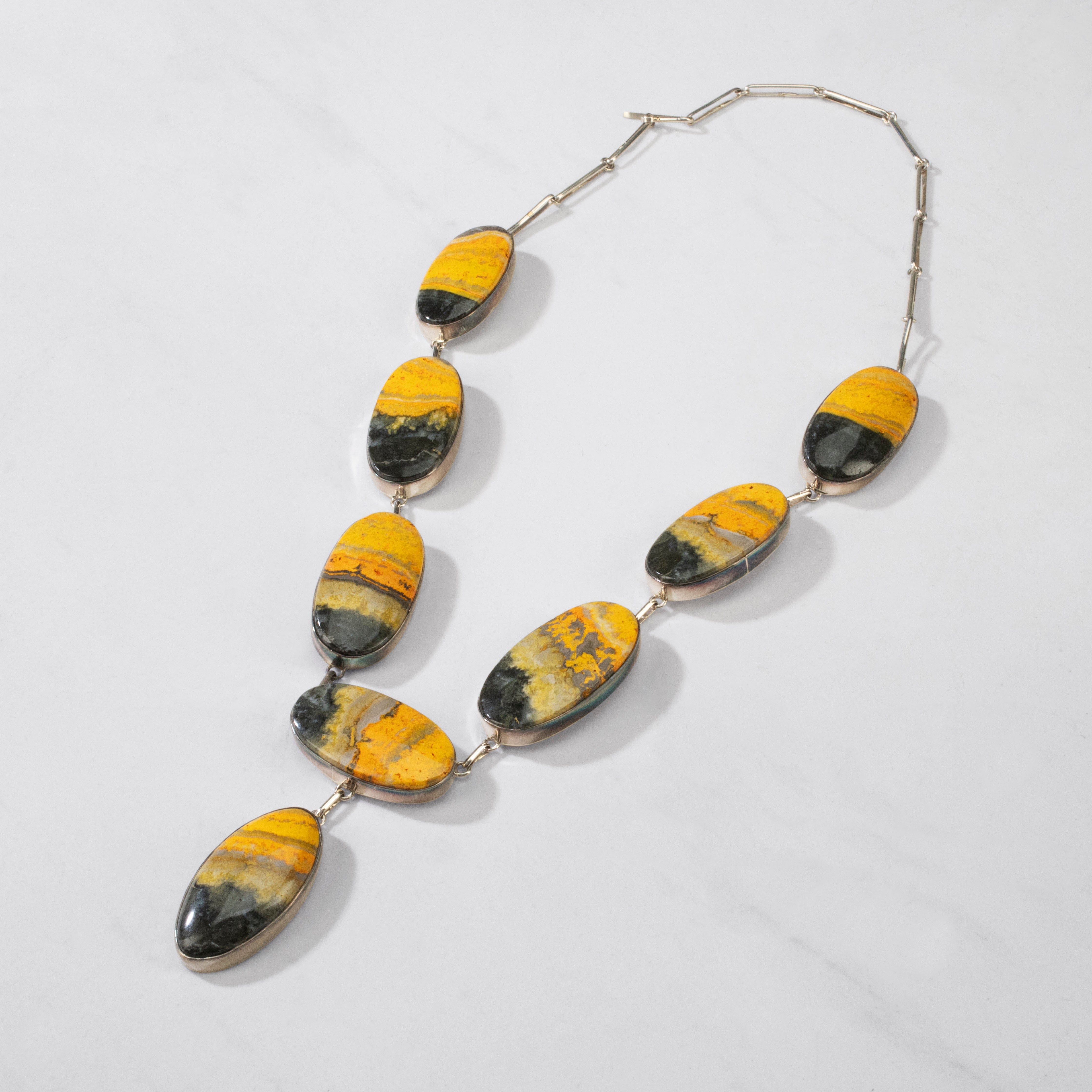 Kalifano Southwest Silver Jewelry 24" Bumblebee Jasper Oval USA Handmade 925 Sterling Silver Necklace NMN.1140.BB.01