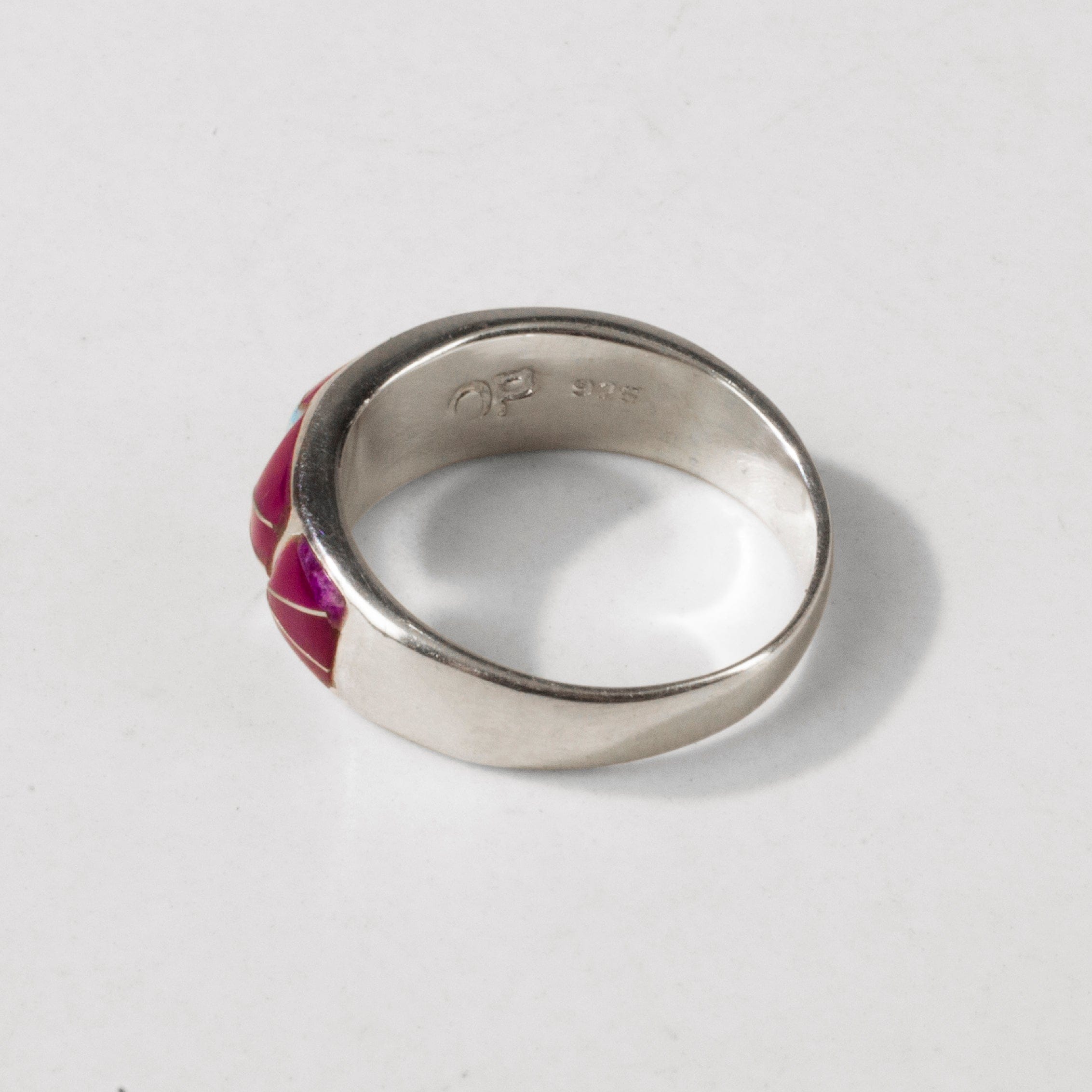 Kalifano Southwest Silver Jewelry 7 Sugilite 925 Sterling Silver USA Handmade Ring with Laboratory Opal Accent NMR.0709.SG.7